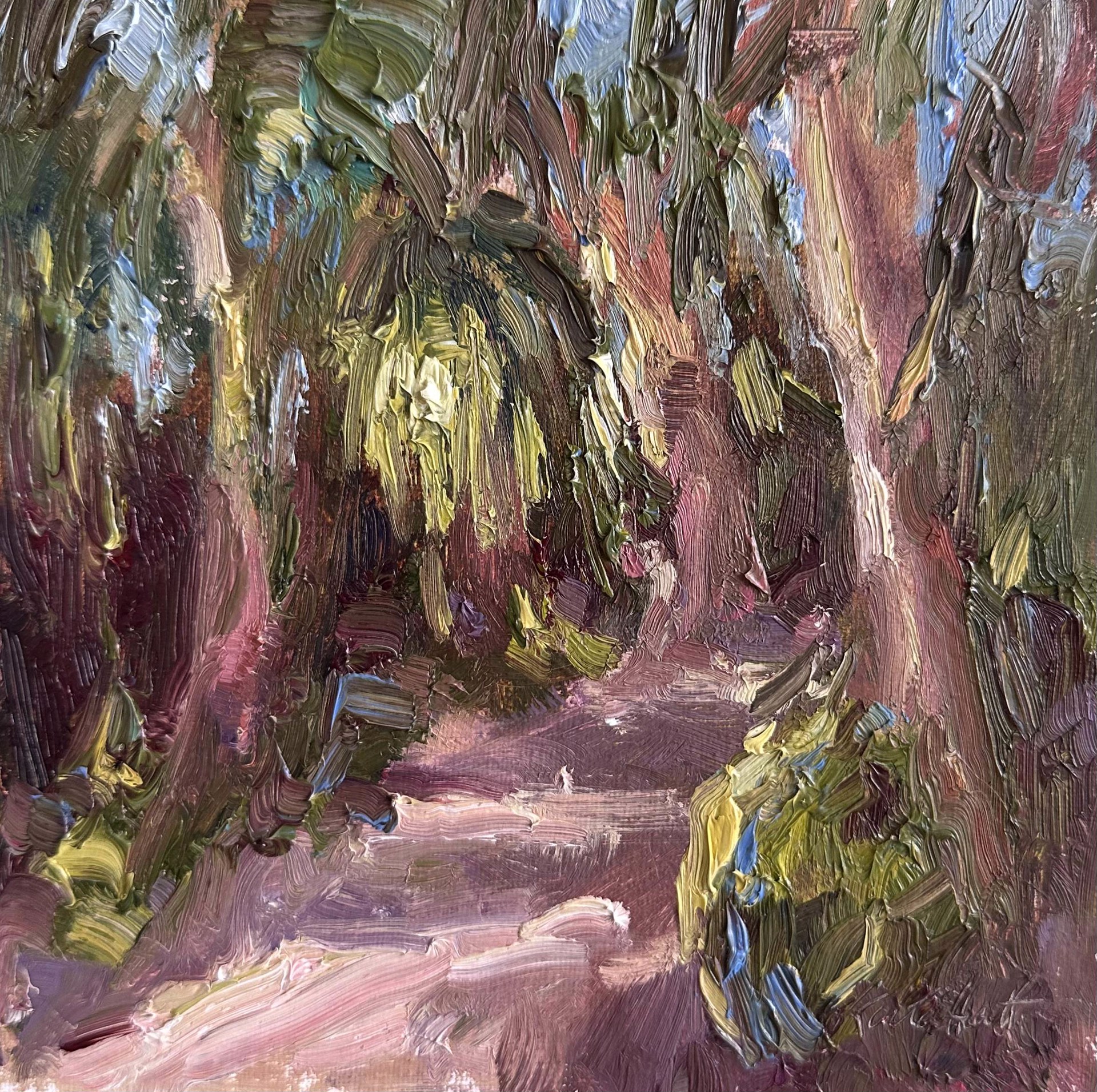 "Palms in Sunlight I" original oil painting by Karen Hewitt Hagan