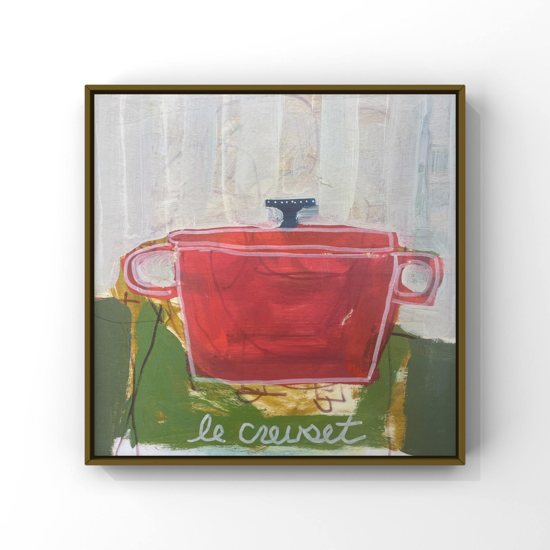 Red Le Creuset on Green Table by Rachael Van Dyke