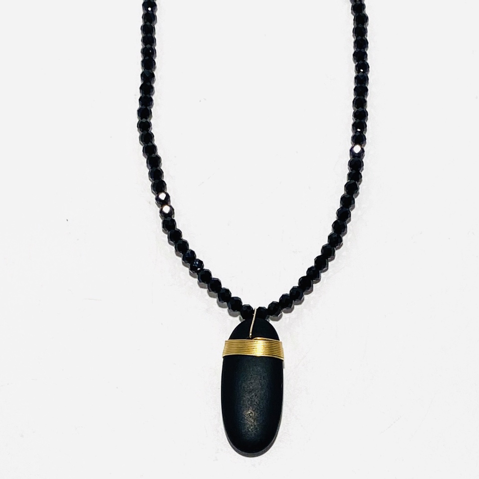 Faceted Black Spinel Oval River Stone Drop Necklace by Nance Trueworthy