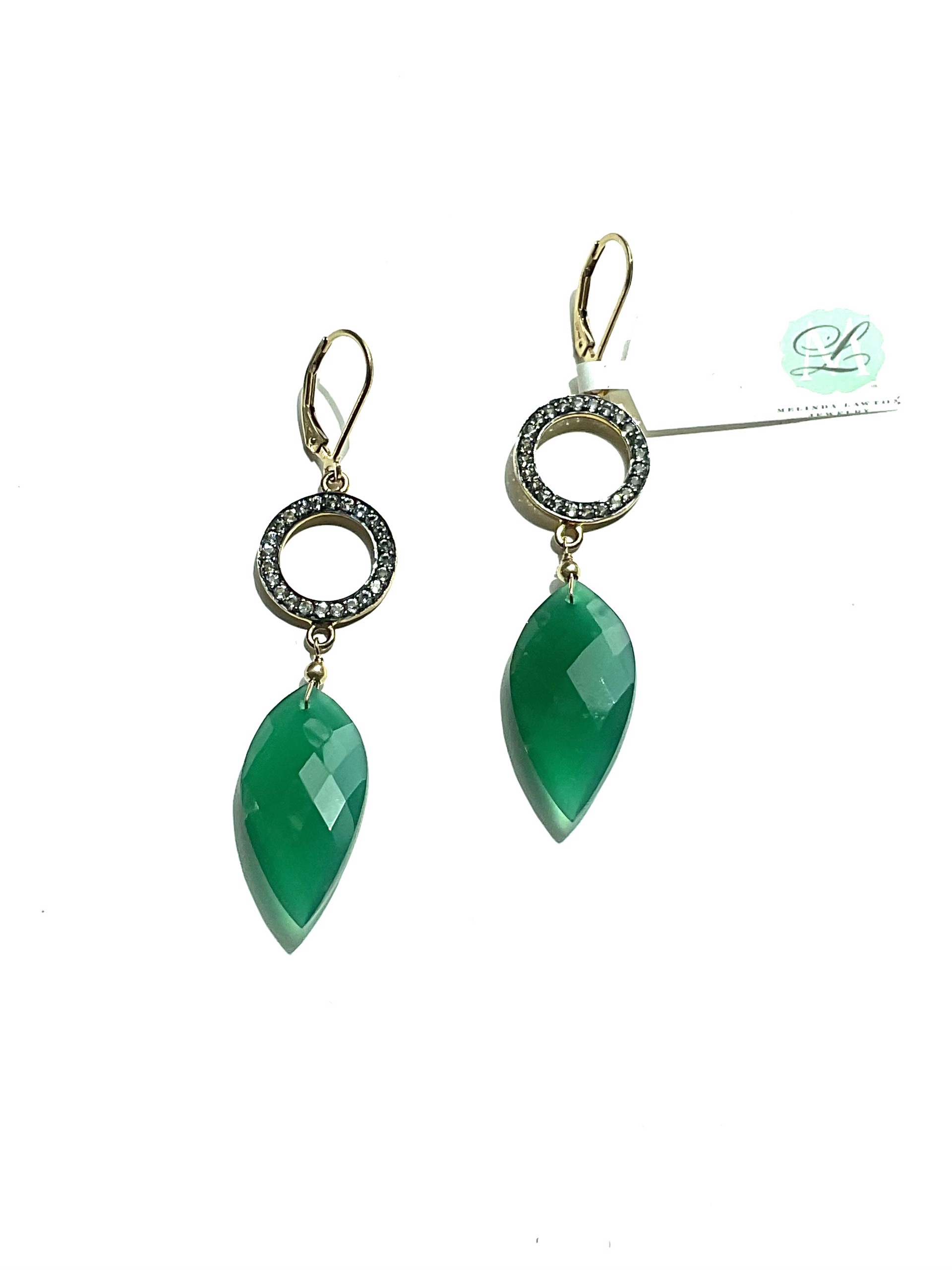 MLJA8521E Green Onyx Brios with White Topaz Circles by Melinda Lawton Jewelry