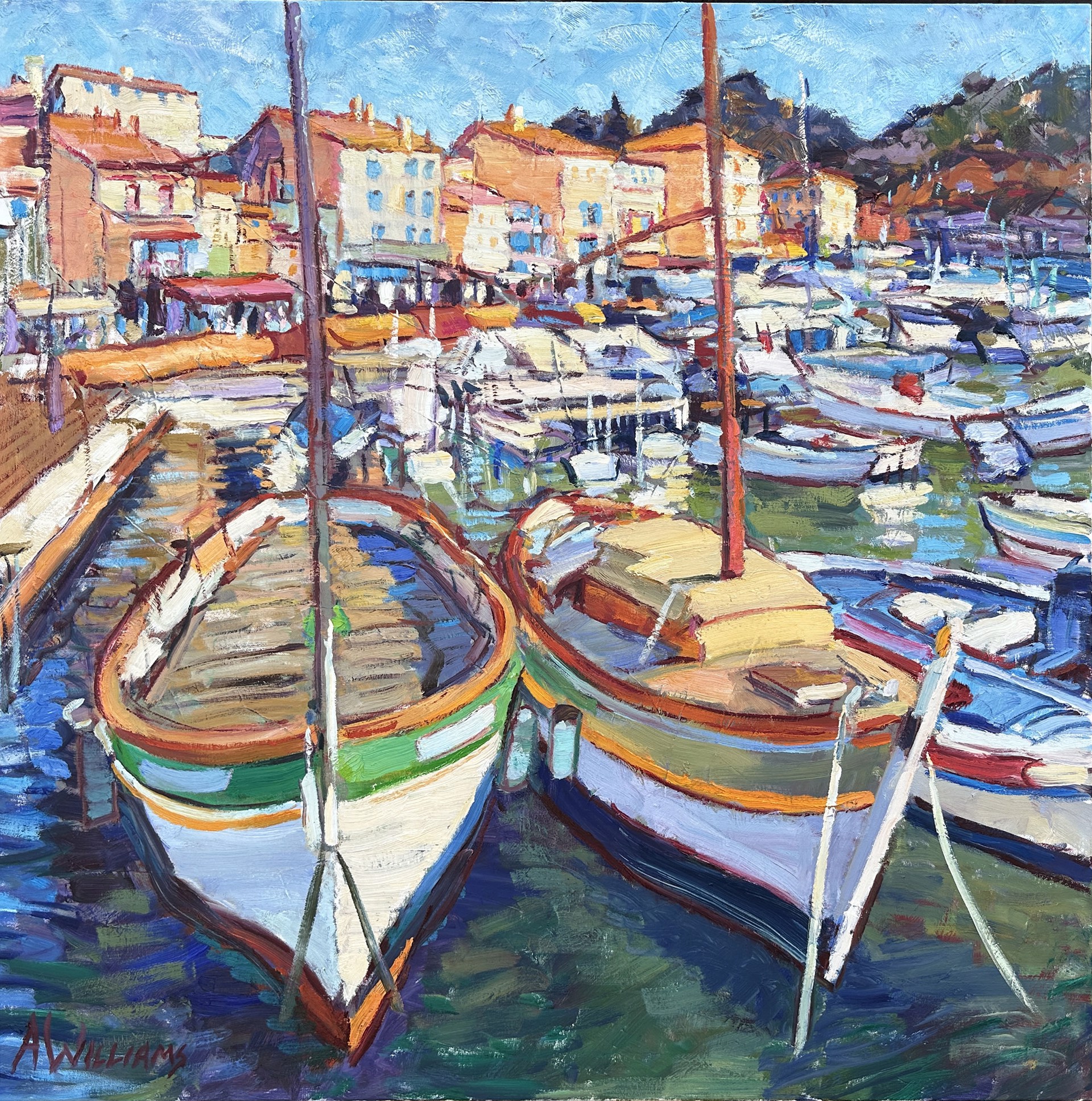 "Cassis Harbor" Original oil painting by Alice Williams.