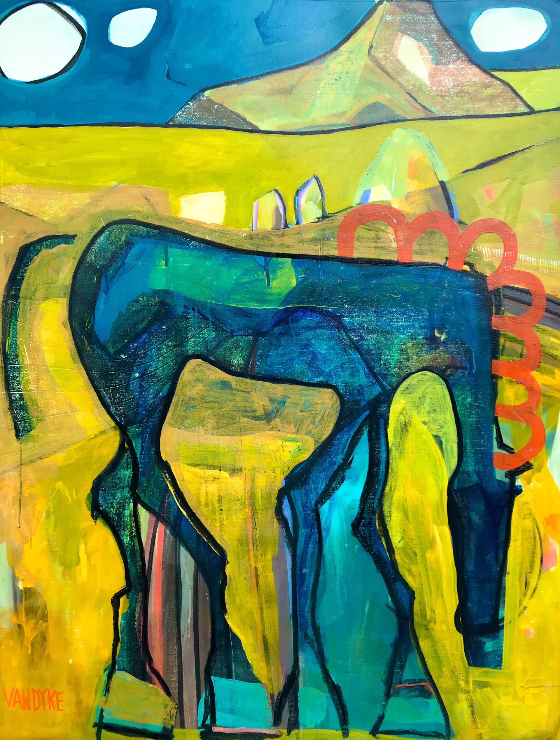 Red Mane on Blue Horse by Rachael Van Dyke