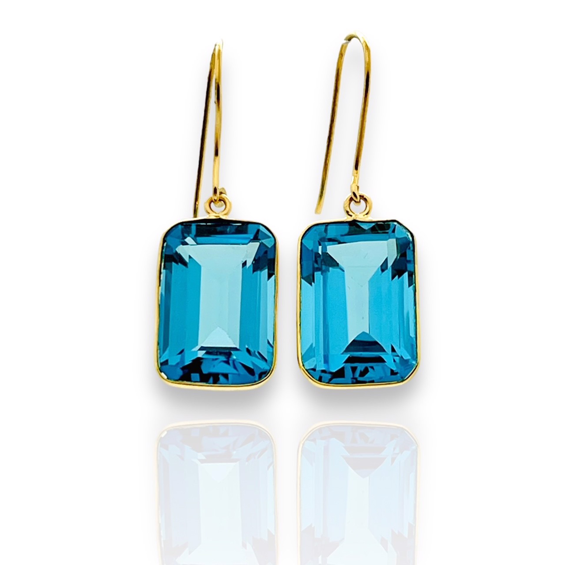 London Blue Topaz Large Emerald Cut Earrings 13cts tw 18k gold by Mara Labell