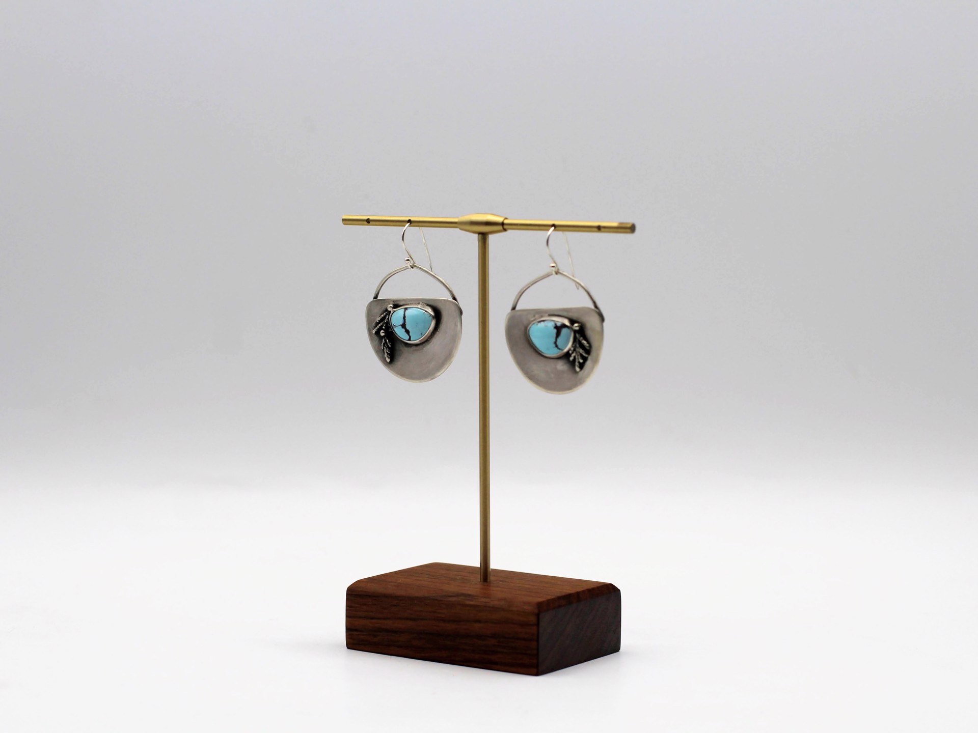 High Grade Golden Hills Turquoise Sterling Silver Shield Earrings with cast Juniper by Ashley Hanna