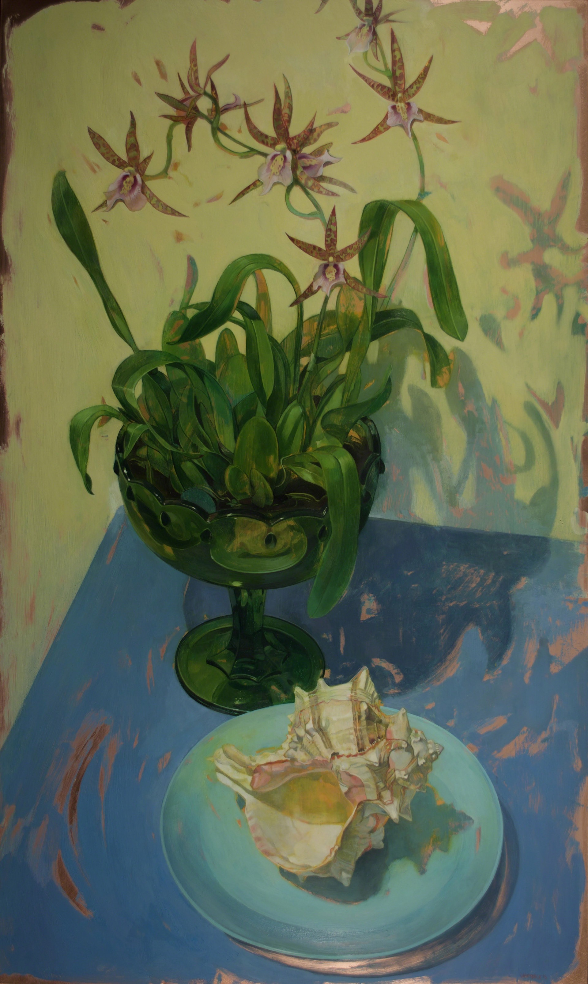 Charles Fitch Orchids in Green Footed Bowl by Benjamin J. Shamback
