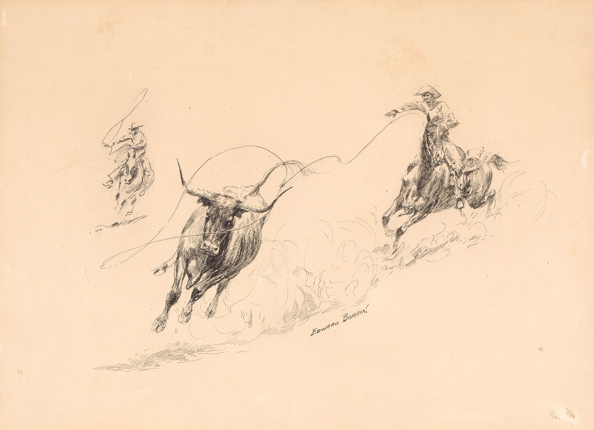 Roping a Steer by Edward Borein
