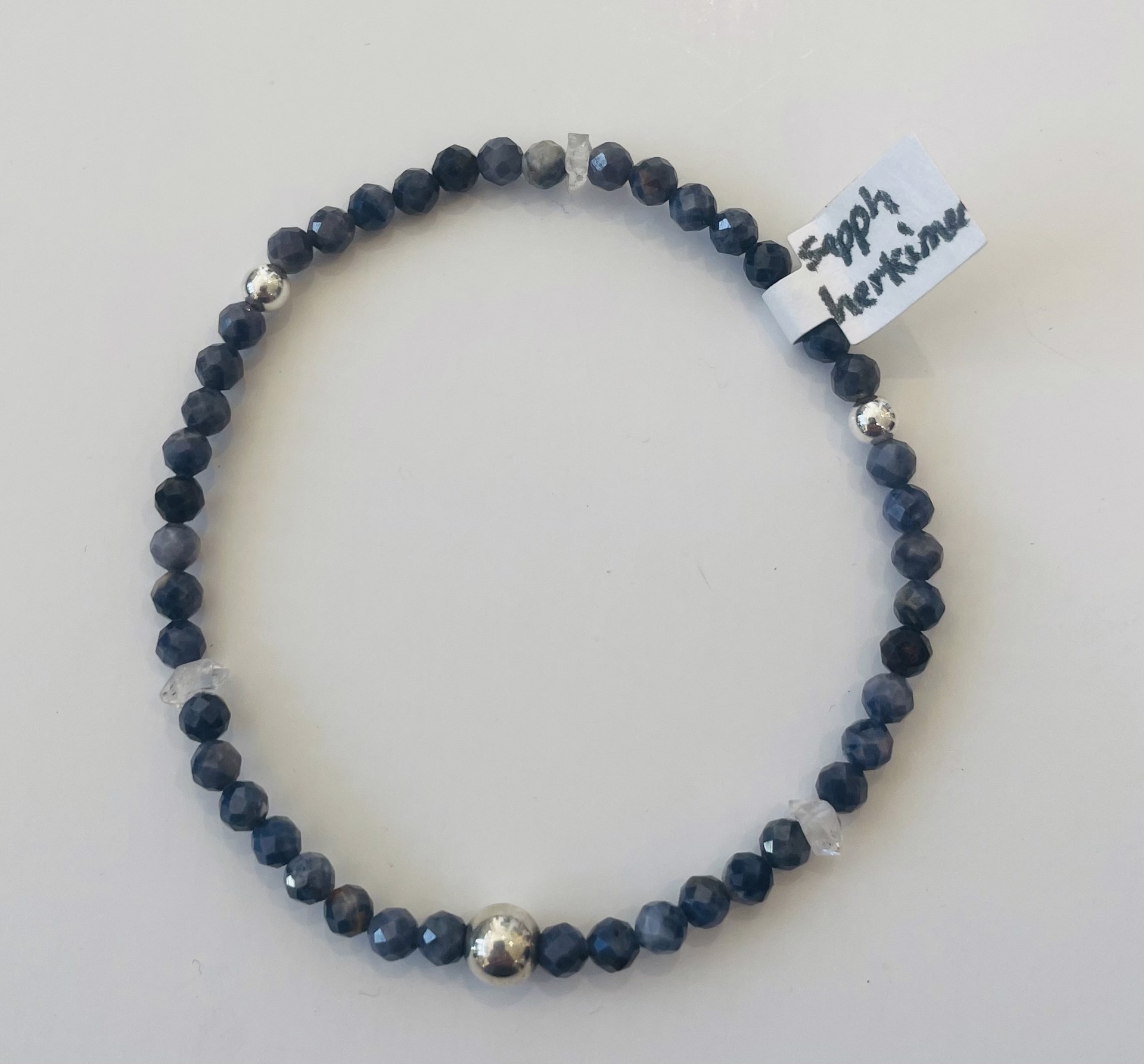 Faceted Sapphires with Herkimer Diamonds and Sterling Bracelet by Emelie Hebert