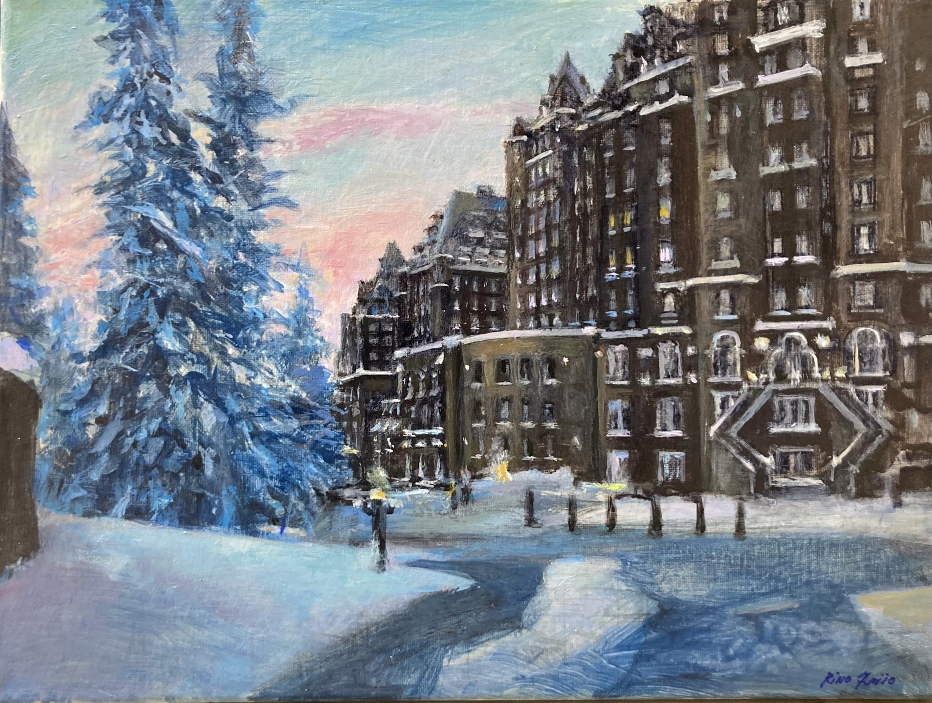 Winter Sunset at the Banff Springs by Rino Friio