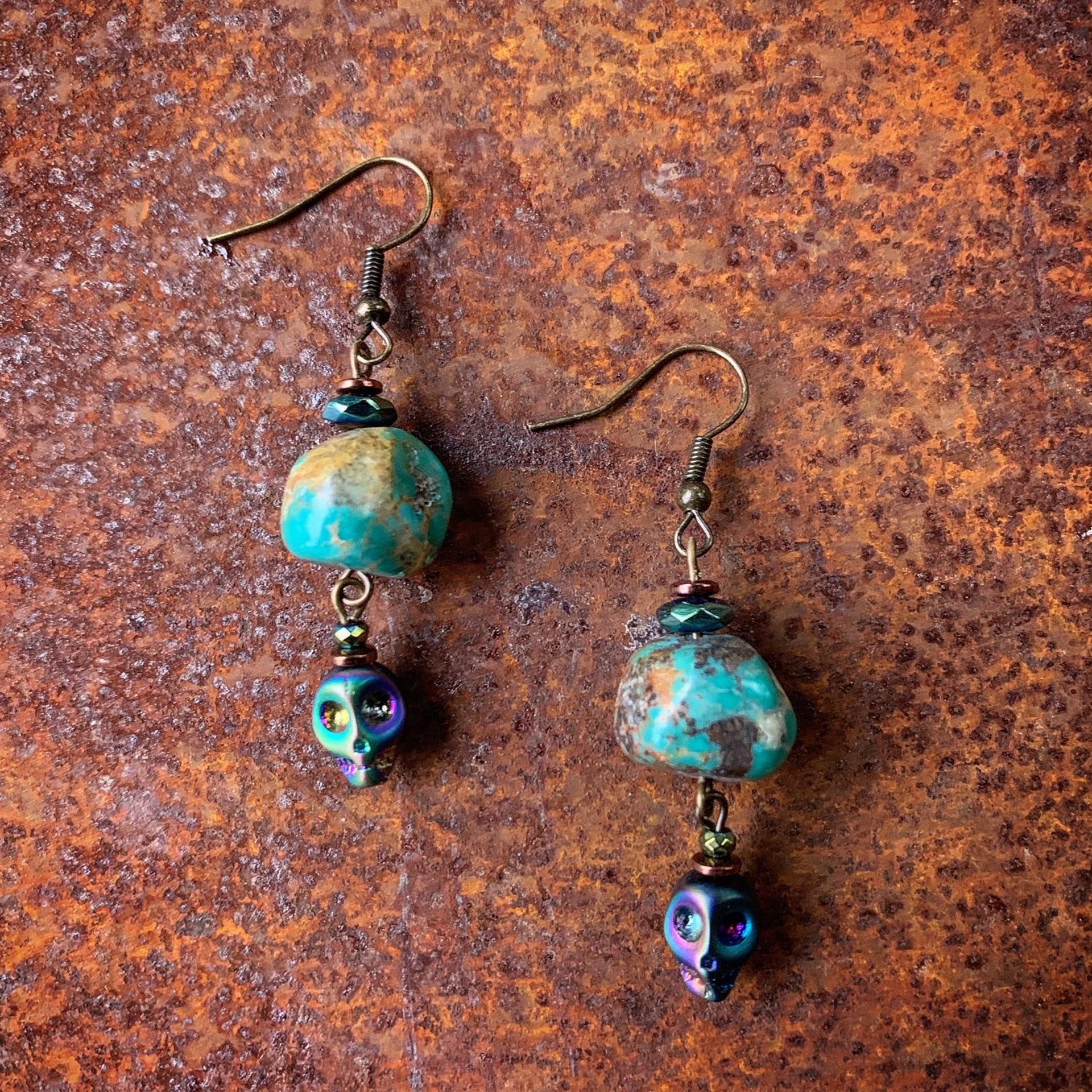 K556 Turquoise and Skull Earrings by Kelly Ormsby