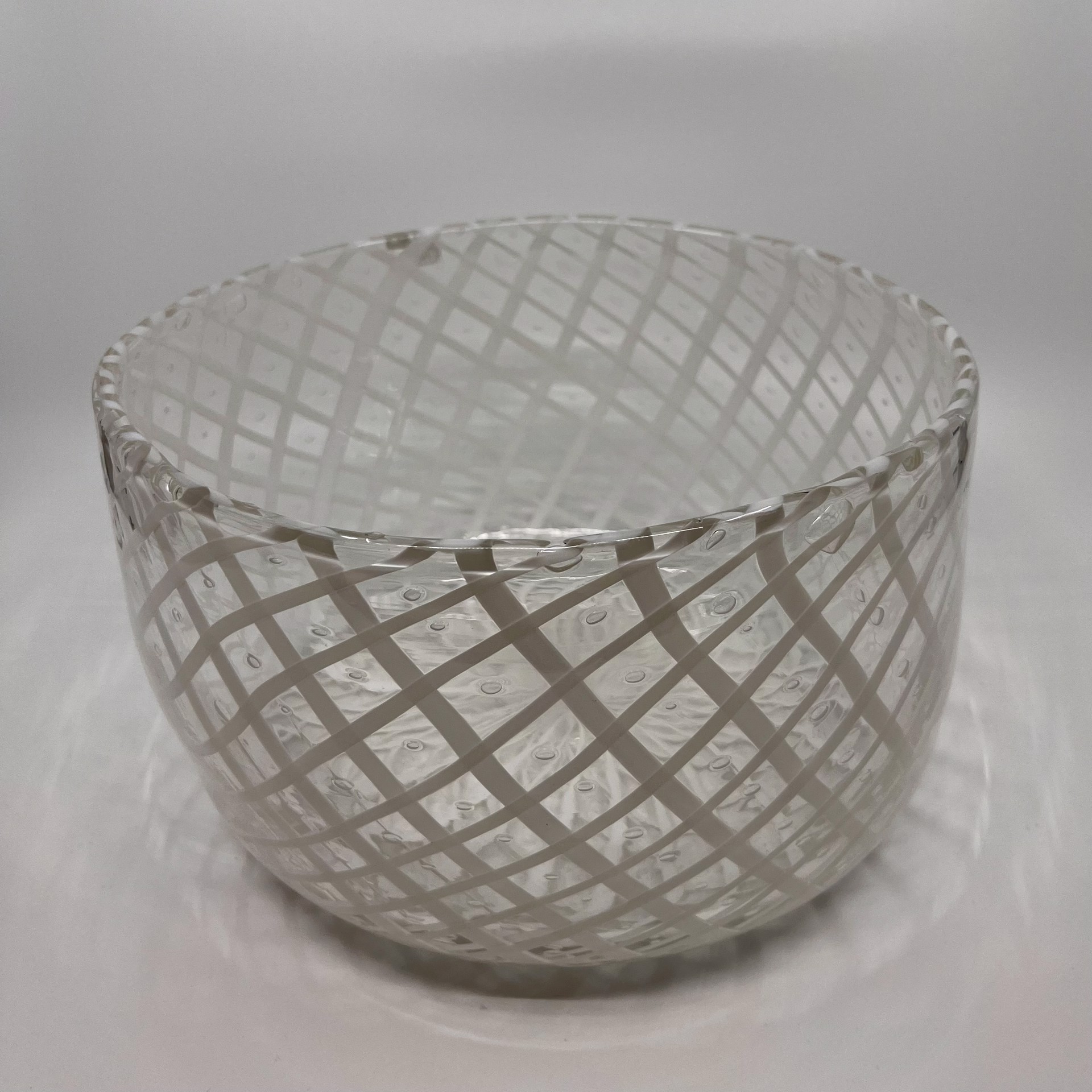 Clear Glass Bowl w/White Diag Pattern by John Glass