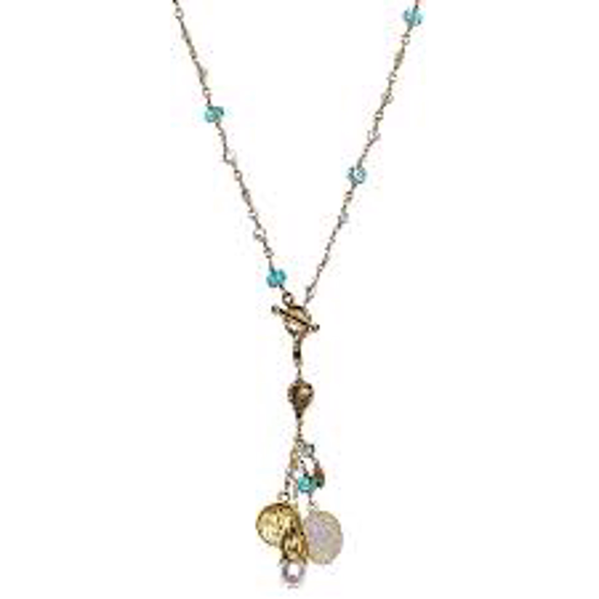 Long Lariat Necklace in pearls and blue topaz by Melinda Lawton Jewelry