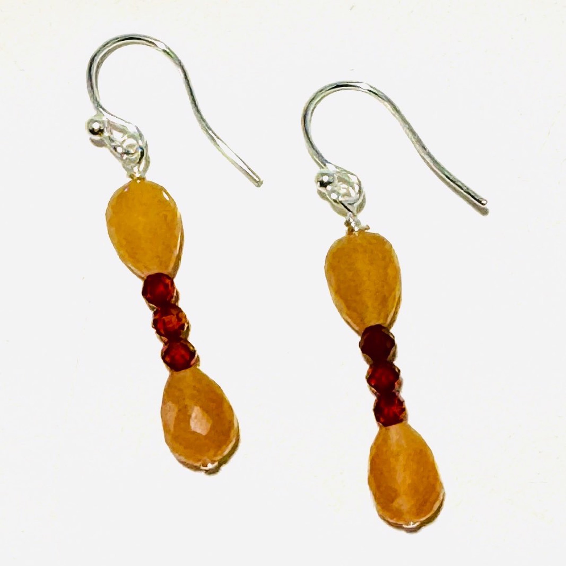Peach Moonstone, Ruby CZ Earrings NT24-04 by Nance Trueworthy