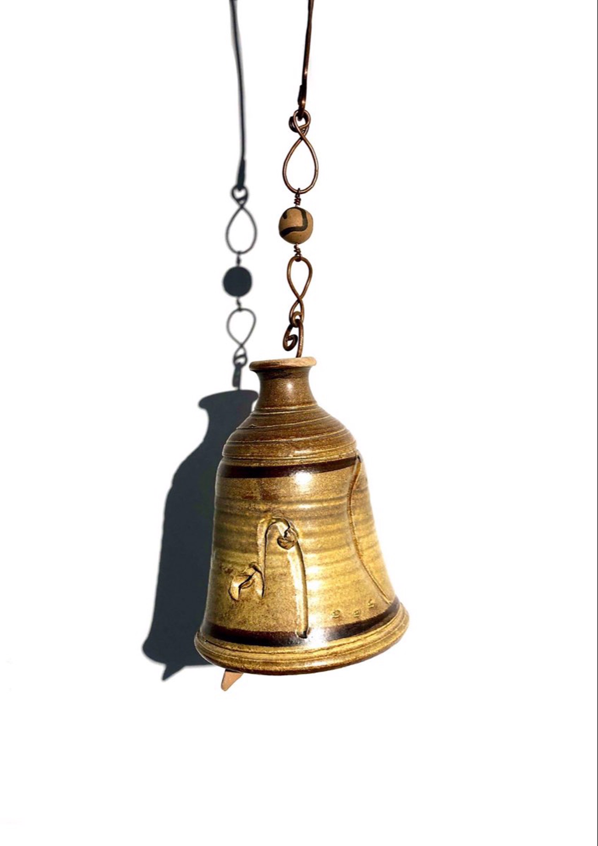Tan Bell with Bead & Copper Hanger by Mary Lynn Portera