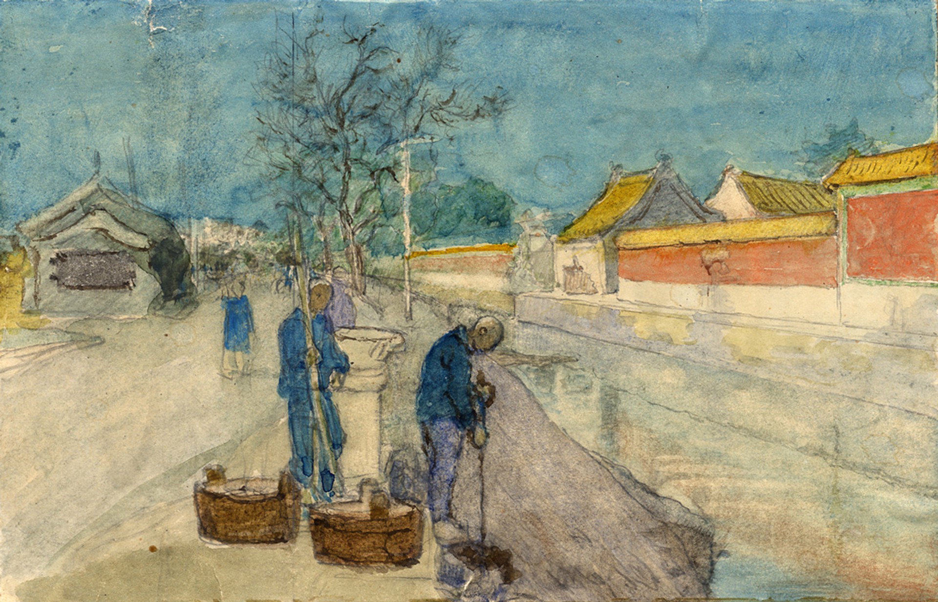 Chinese Workmen Outside Imperial City Wall by Charles Bartlett