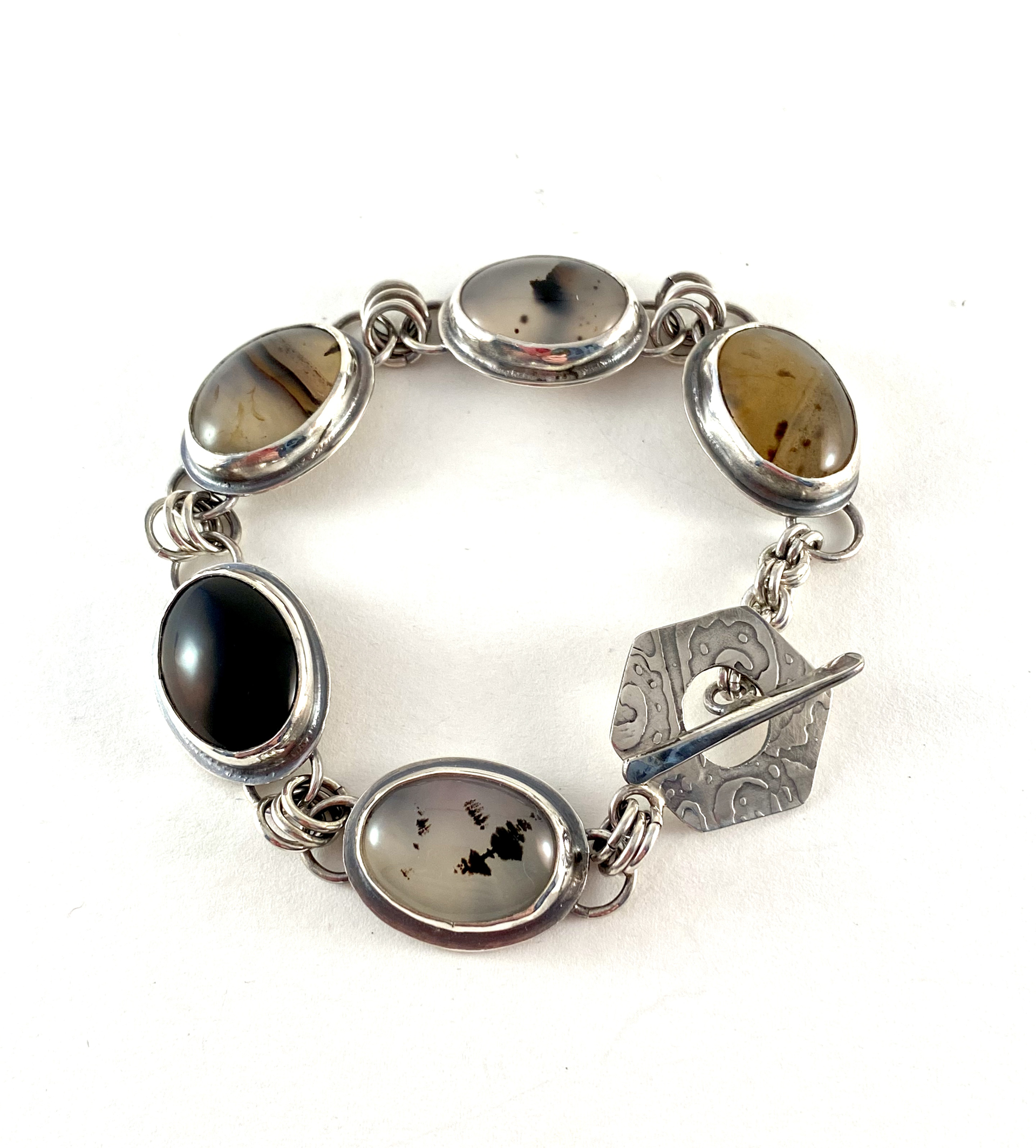 Silver Fancy Agate Link Bracelet  by Anne Bivens