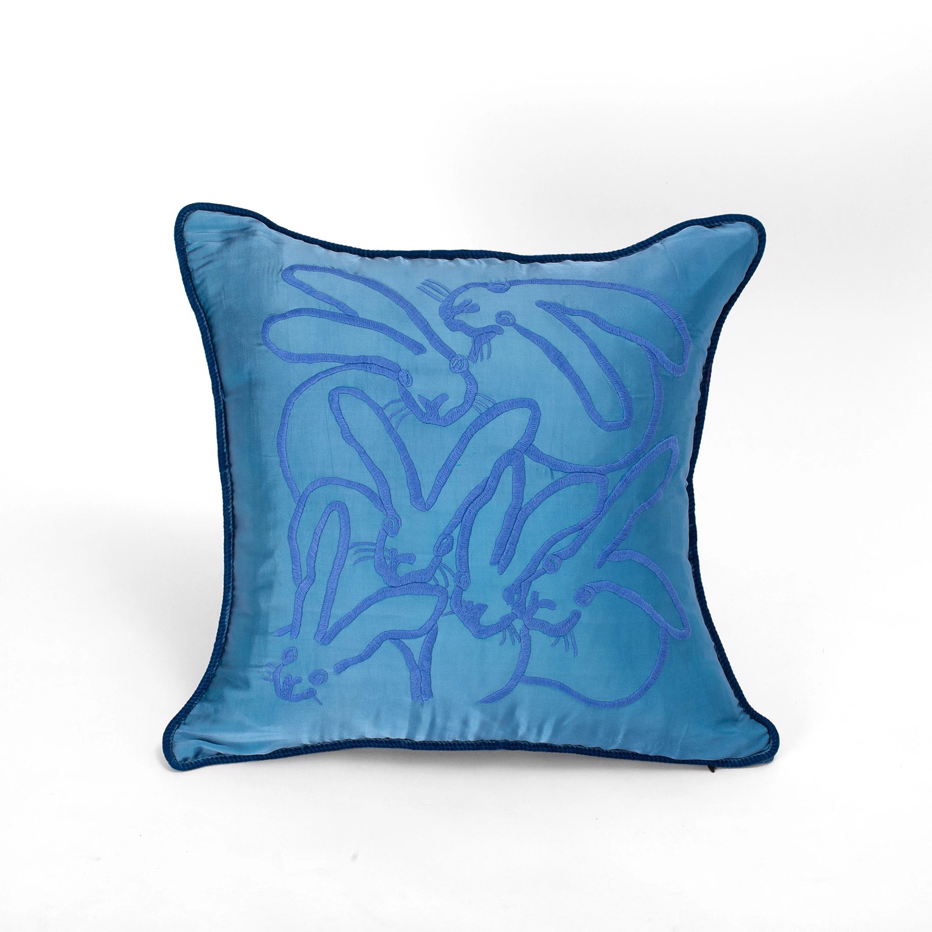 Hand Embroidered Silk and Velvet Pillow - French Blue by Hunt Slonem (Hop Up Shop)
