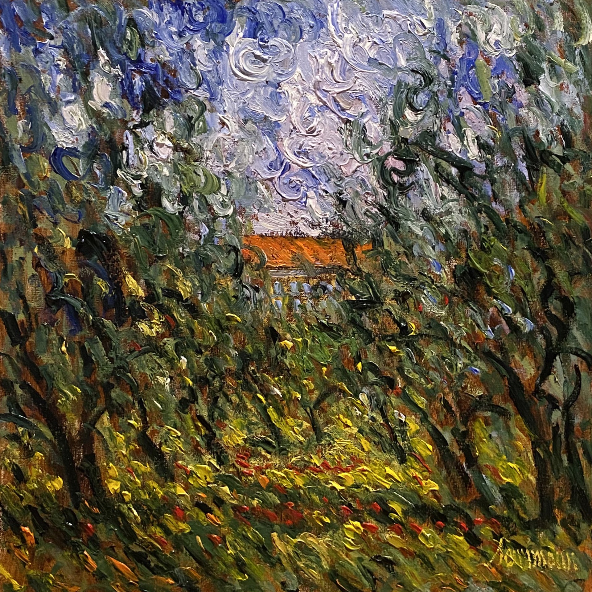 Farm house and olive grove, 20x20 by Samir Sammoun