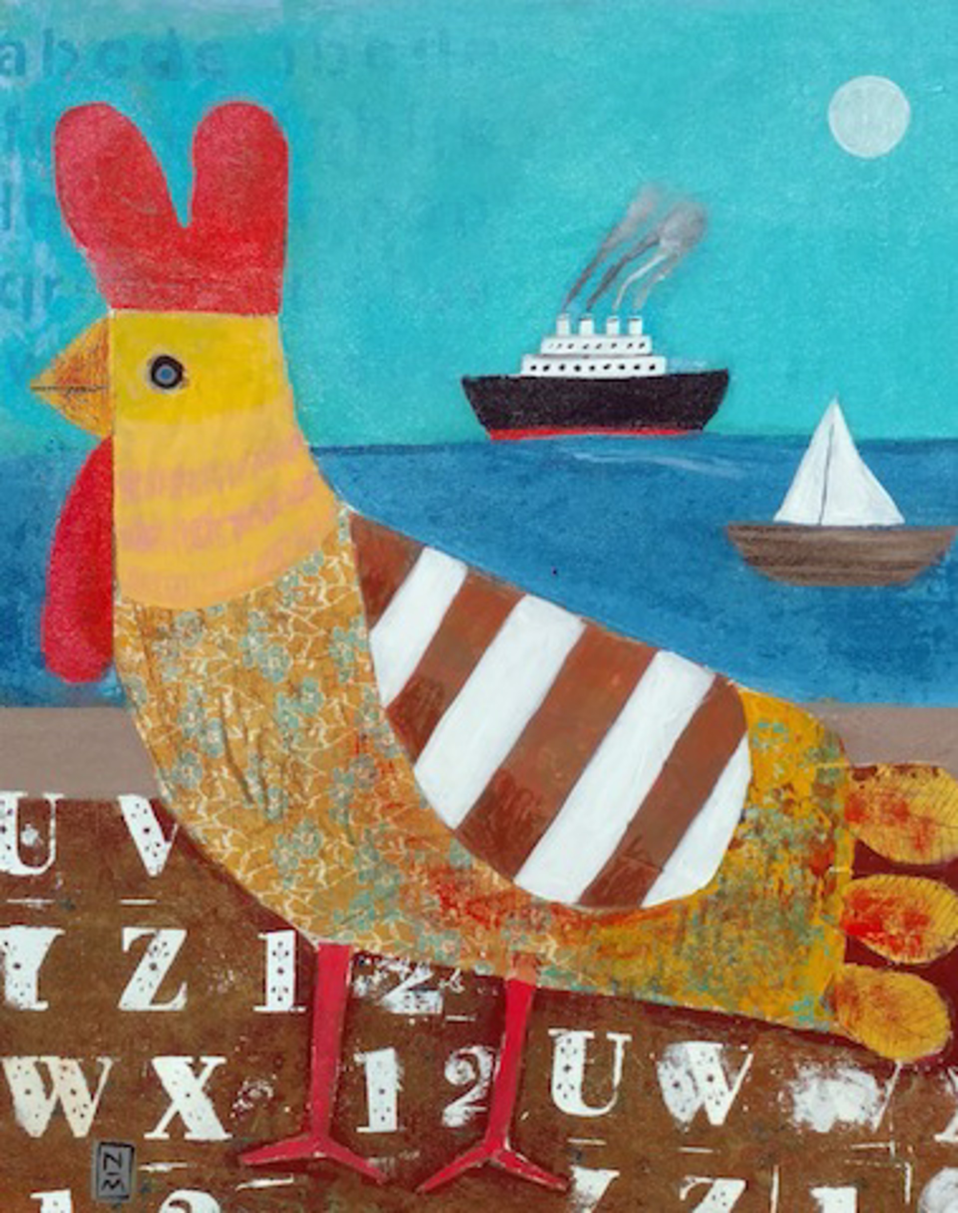 Rooster and Boats by Nathaniel Mather