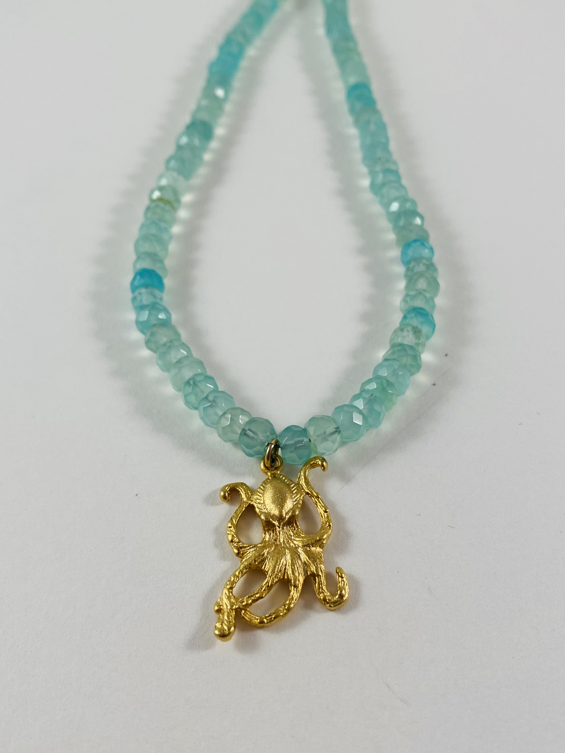 NT20 Faceted Aqua Jade Necklace, octopus pendant (vermeil) by Nance Trueworthy