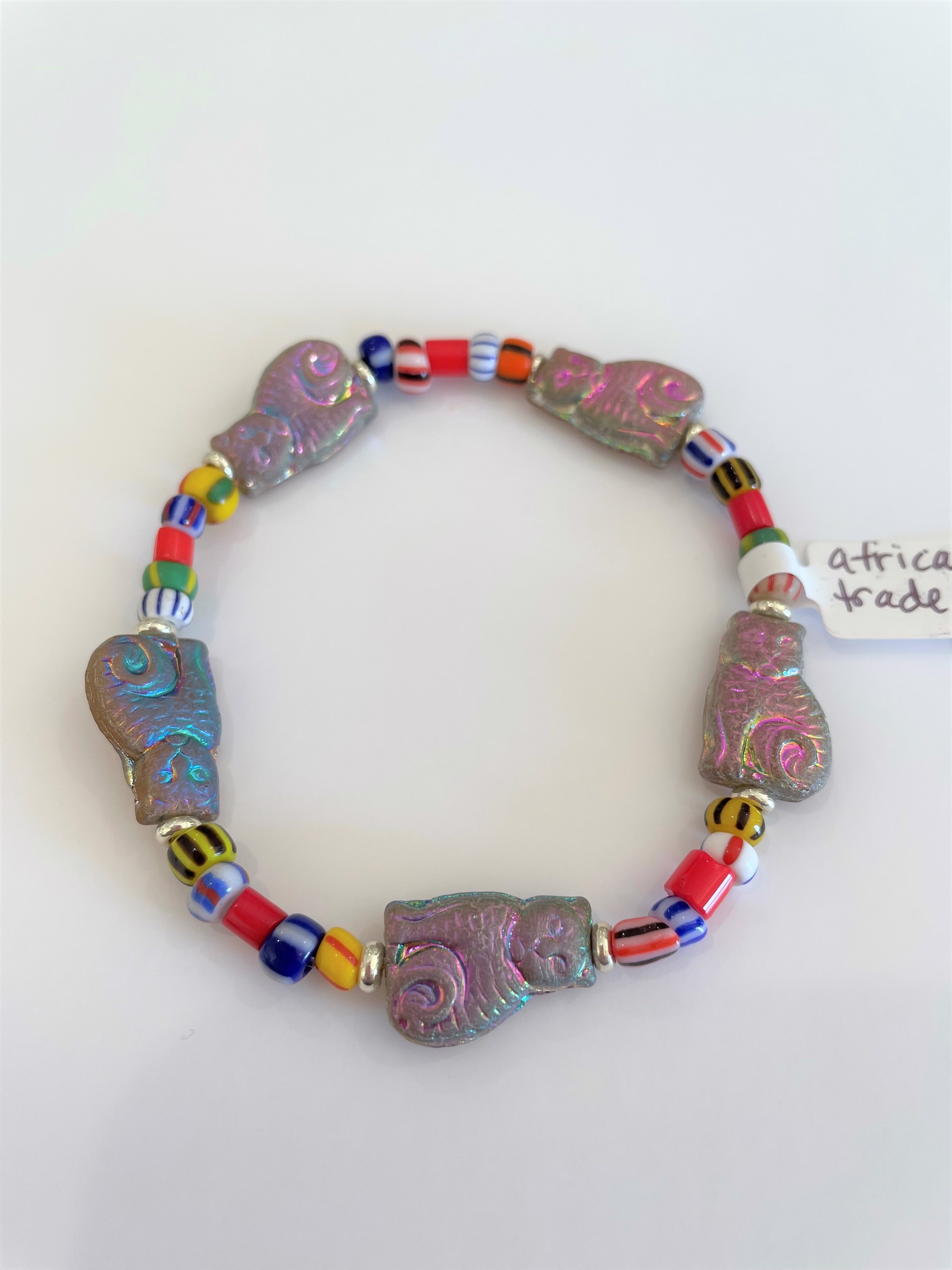 African Trade Beads with Golden Cat Bracelet by Emelie Hebert