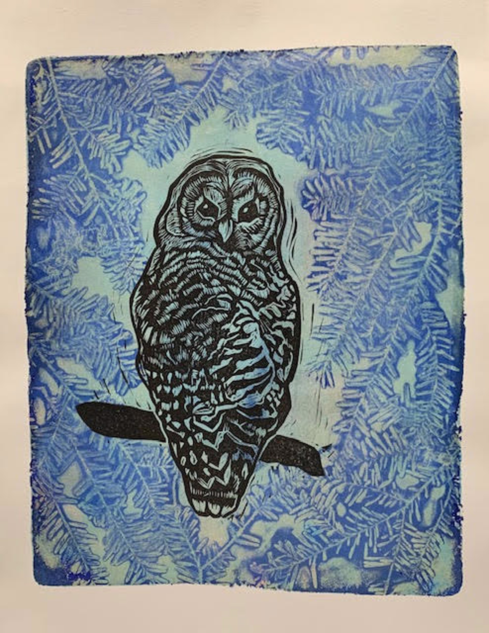 Owl in Hemlocks by Fumi Matsumoto