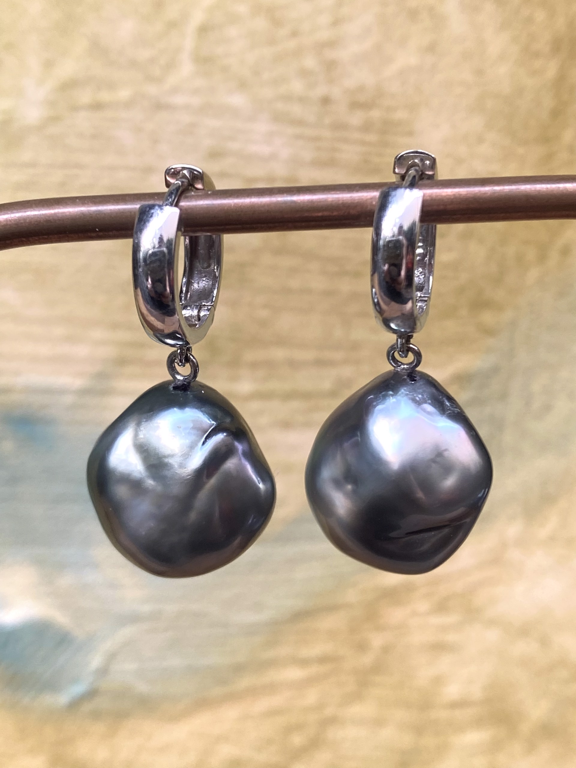 14K White Gold Cuffs with Baroque Tahitian Pearls 16x14 mm by Sidney Soriano
