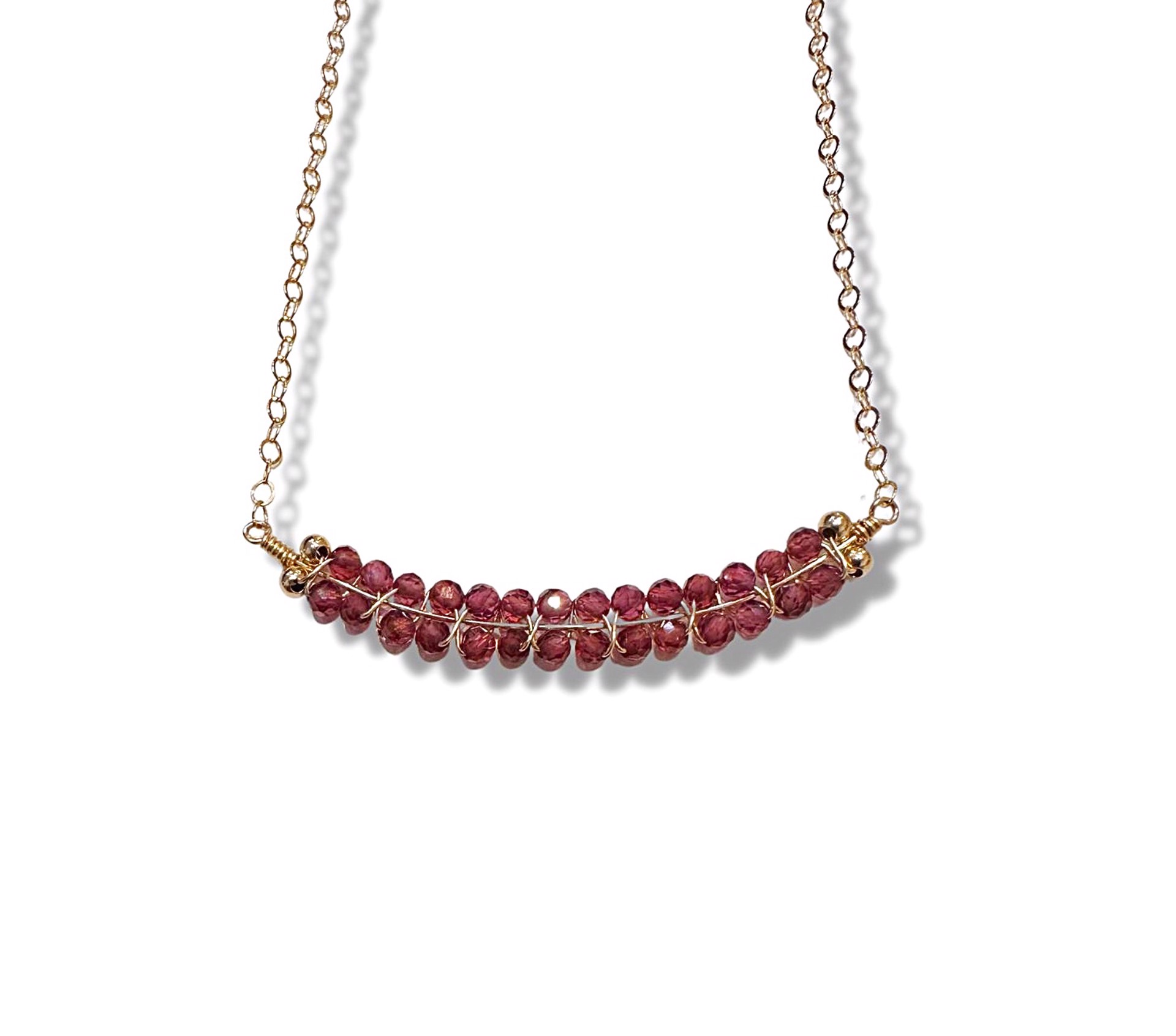 Necklace - Woven Rhodolite Garnet with 14K Gold Filling by Julia Balestracci