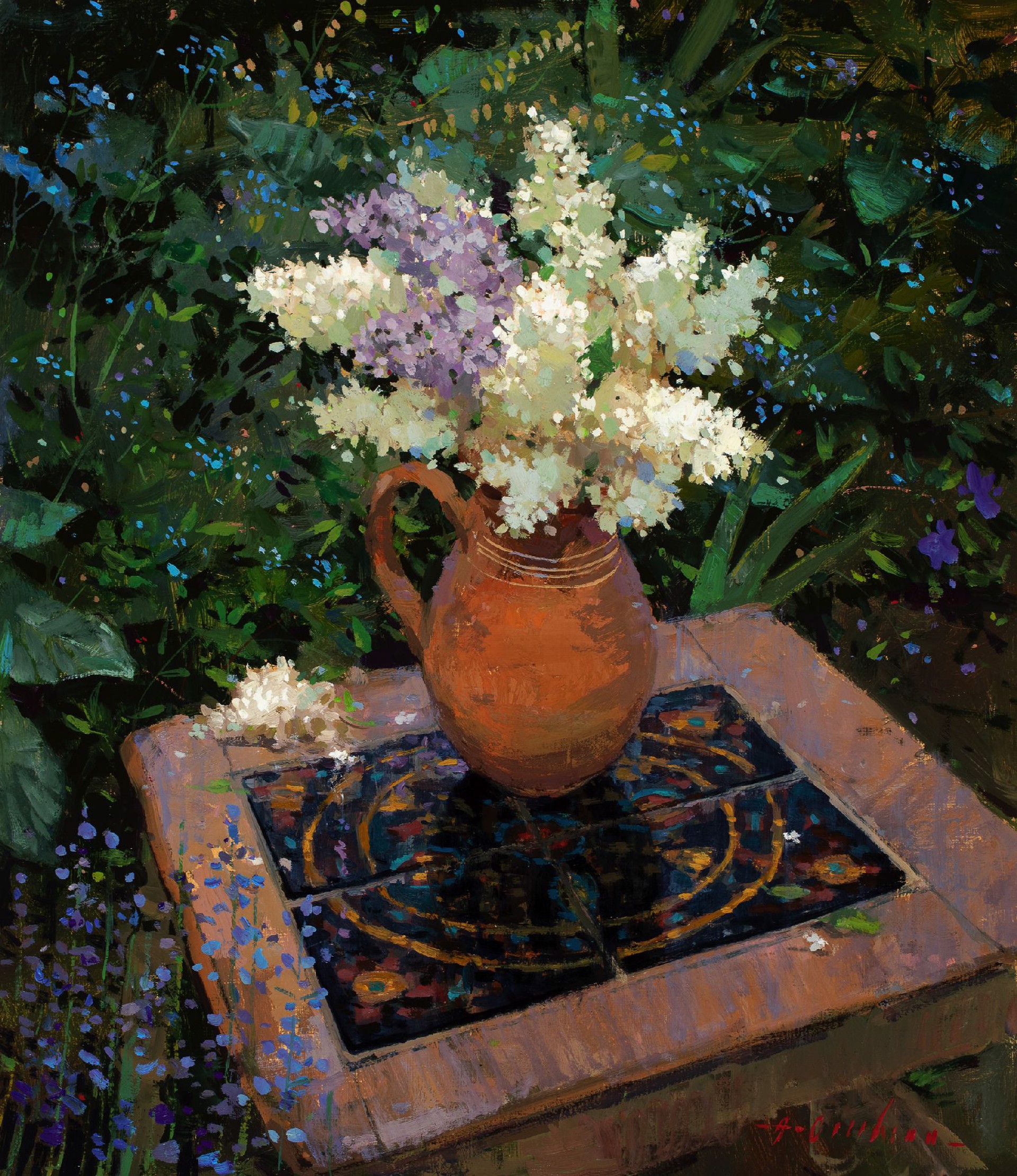 Lilacs On A Tiled Table by Aimee Erickson