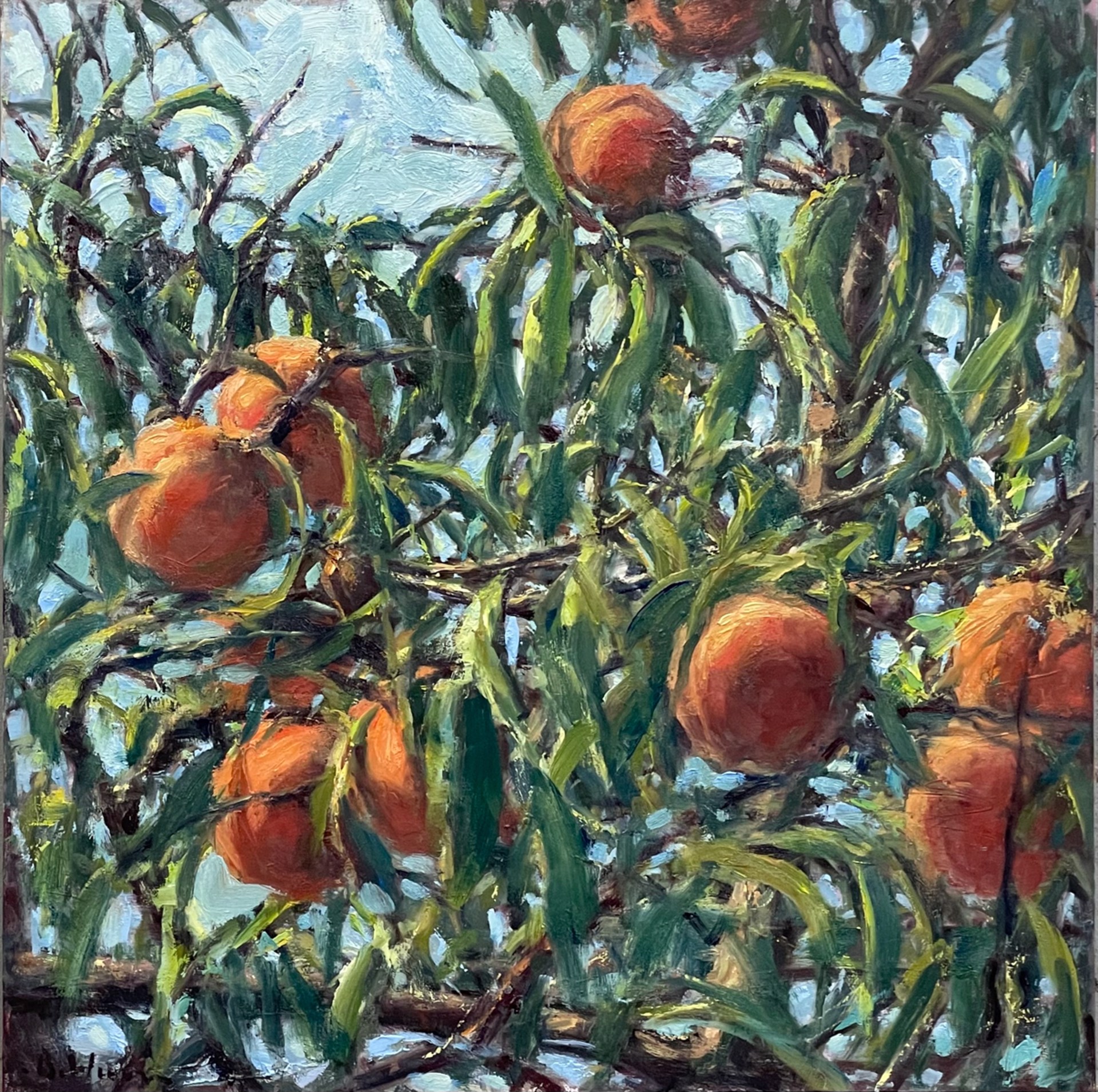"Peaches on the Branch" original oil painting by Brett Weaver
