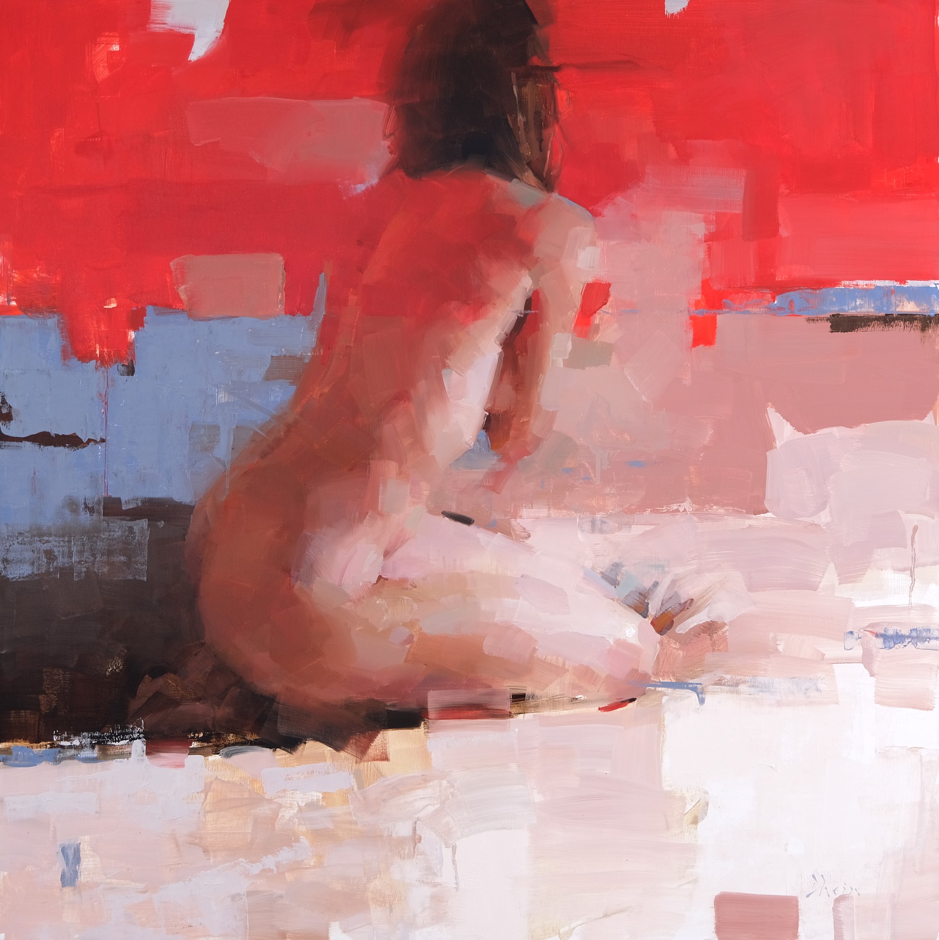 Seated Nude with Red and Blue by Jacob Dhein