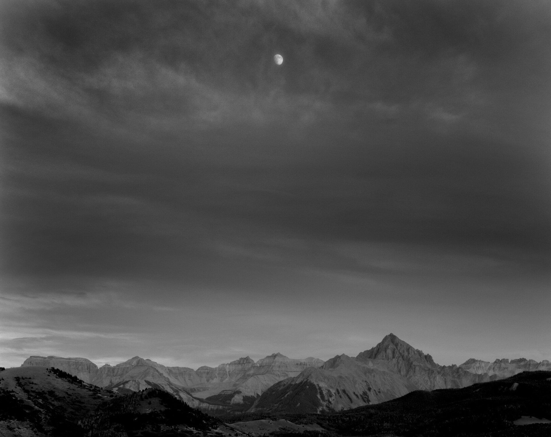 Mountains and Moon West of Ouray Colorado by William Lemke