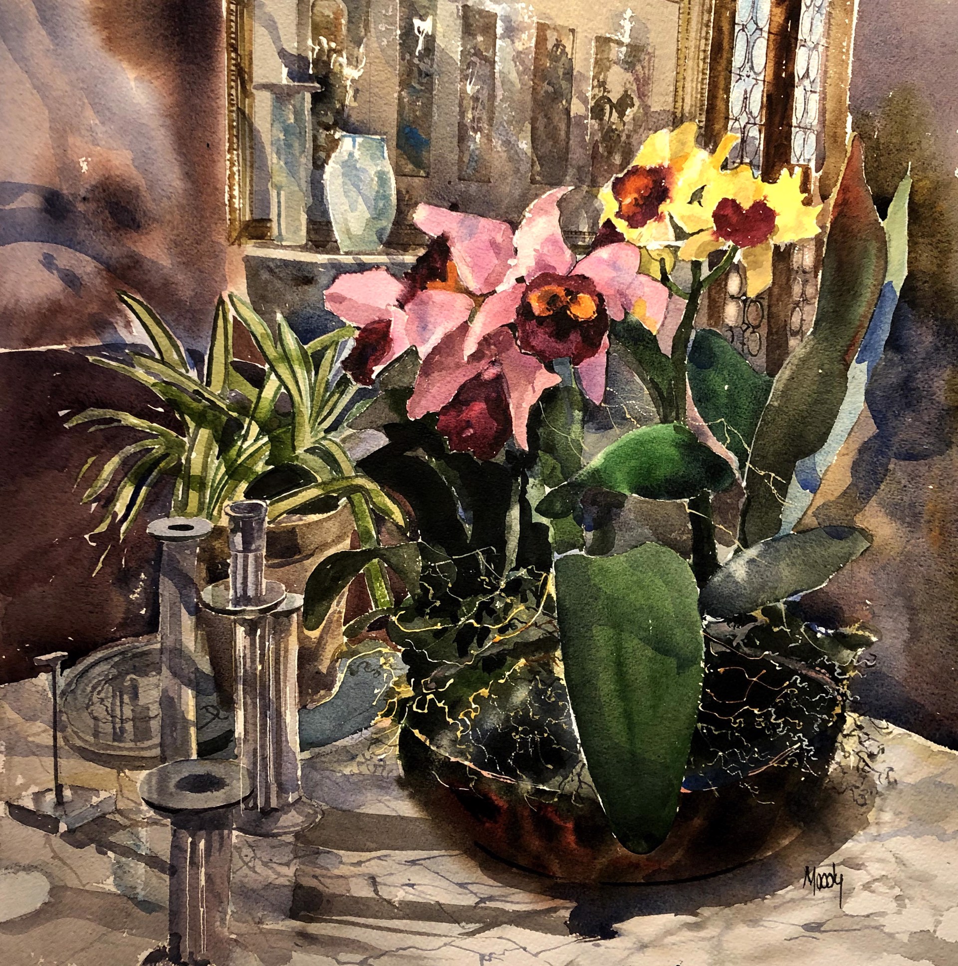 Orchids & Candle Sticks by Bob Moody