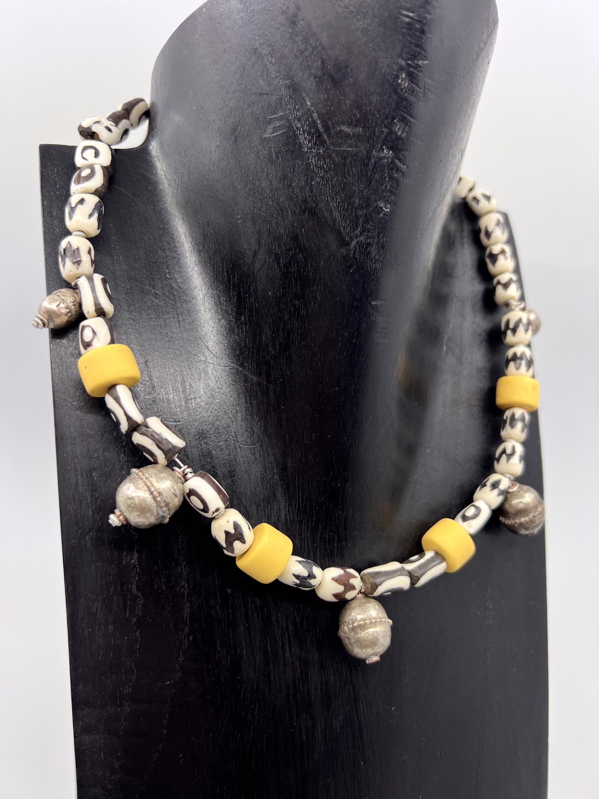 9155 African Batik Bone and Yellow Resin by Gina Caruso
