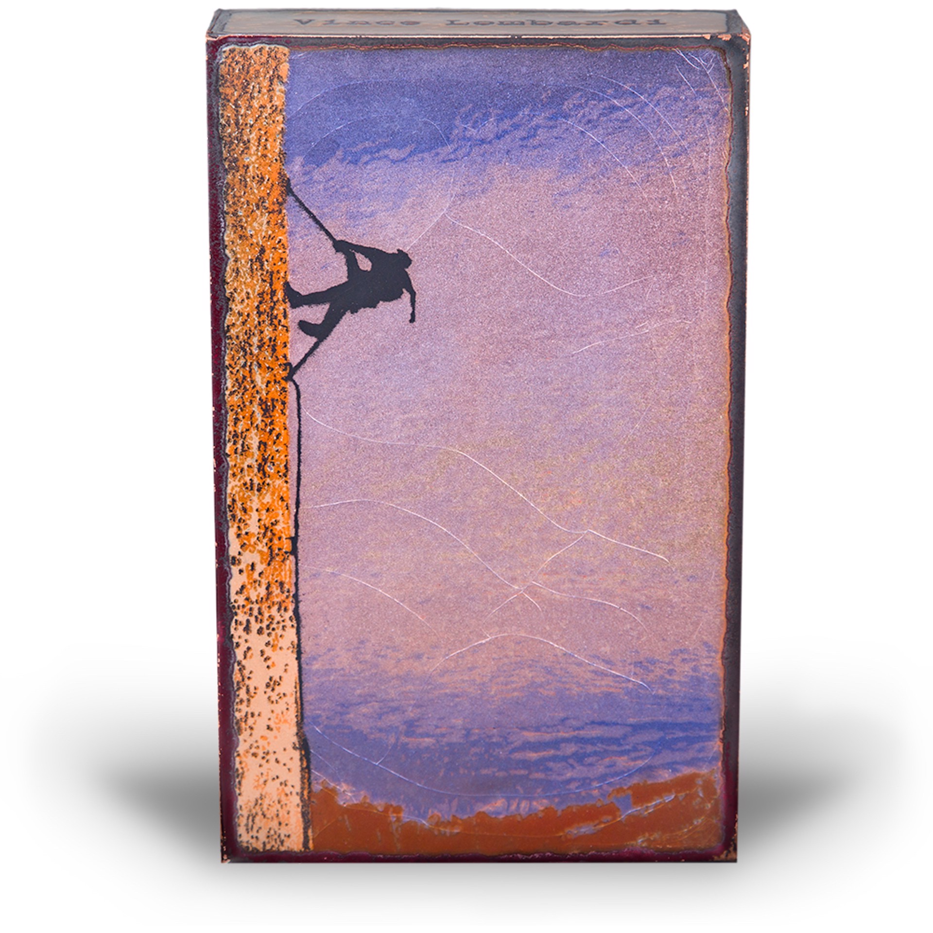 A Houston Llew Glass Fired To Copper Spiritile #235 Featuring A Mountain Climber And A Quote By Vince Lombardi, Available At Gallery Wild