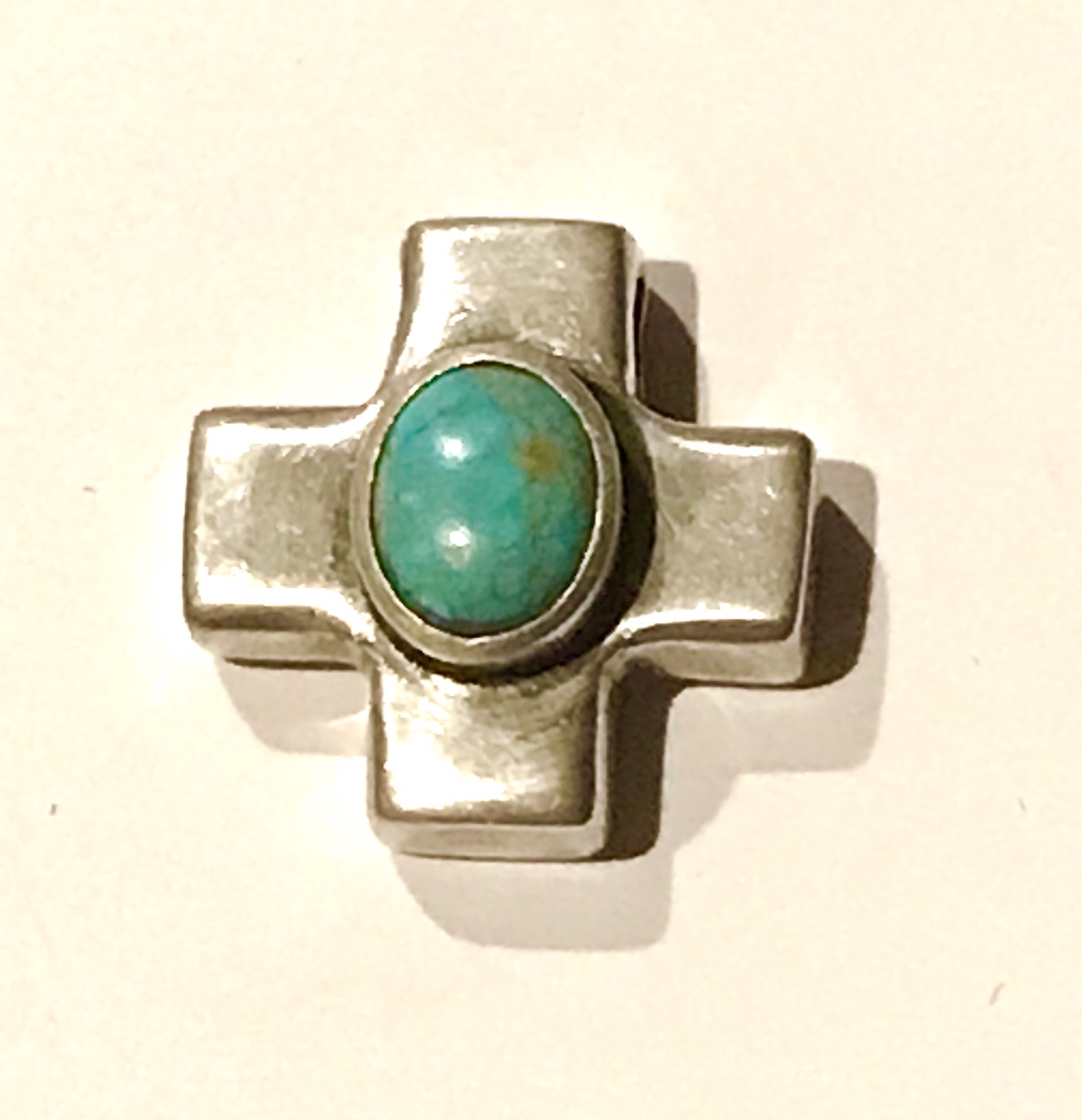 Pendant - Brushed Sterling Silver Cross with Turquoise Oval by Dan Dodson