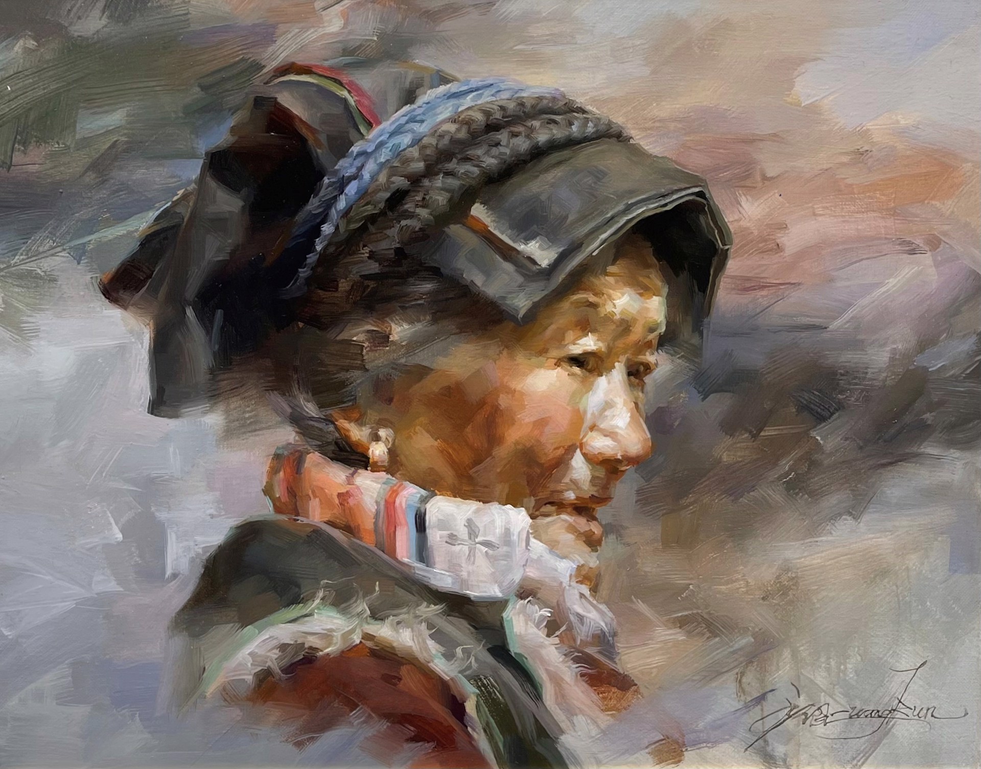 Portrait of Qiang Woman by Wang Kun