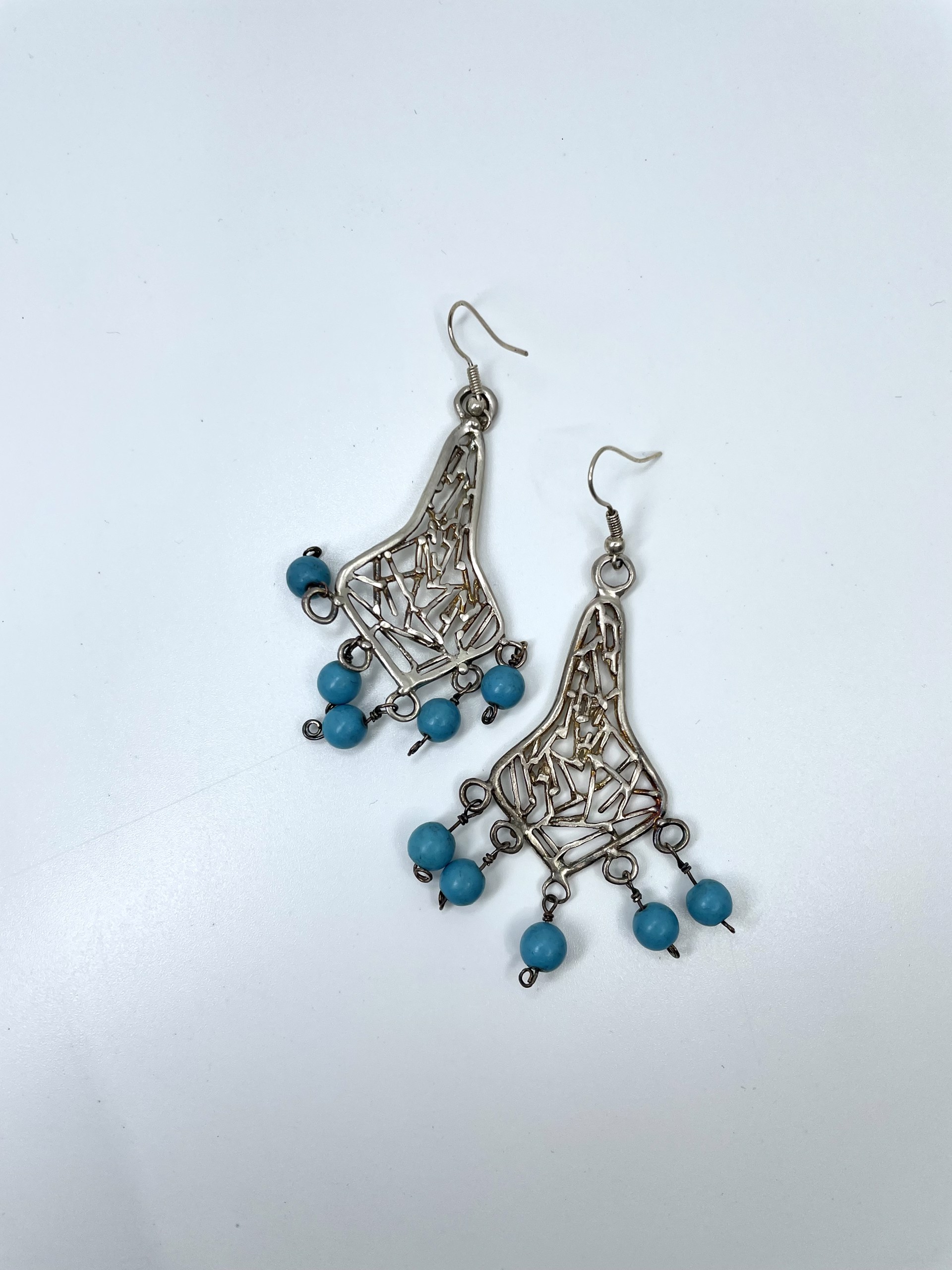 1511 Curvy Shaped Earrings with Turquoise Beads by Beth Benowich