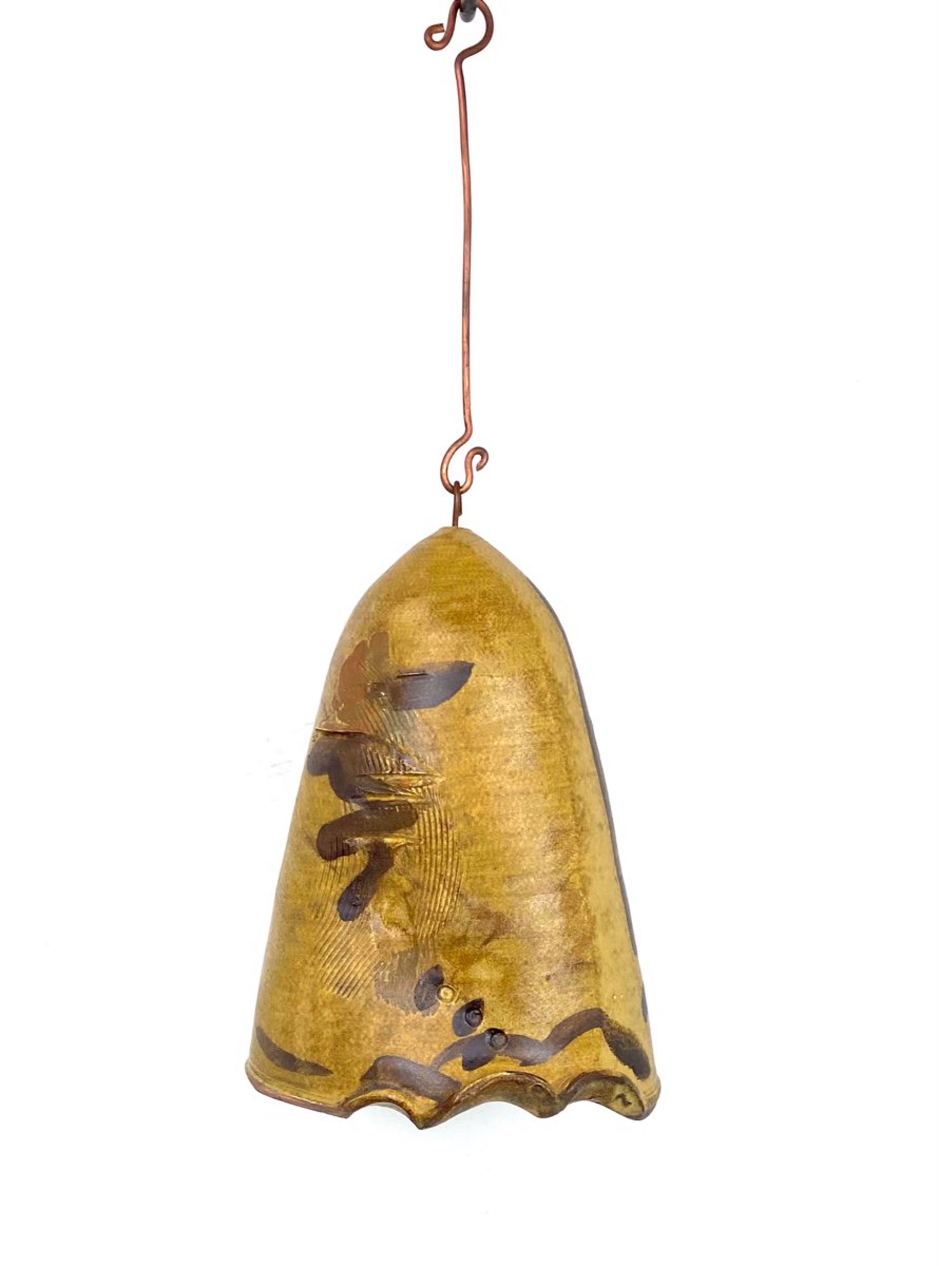 Yellow Stamped Bell with Handmade Copper Chain by Mary Lynn Portera
