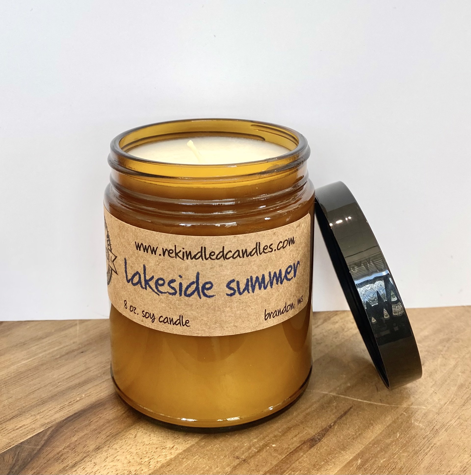 Lakeside Summer Amber Jar Candle by re-kindled candle company