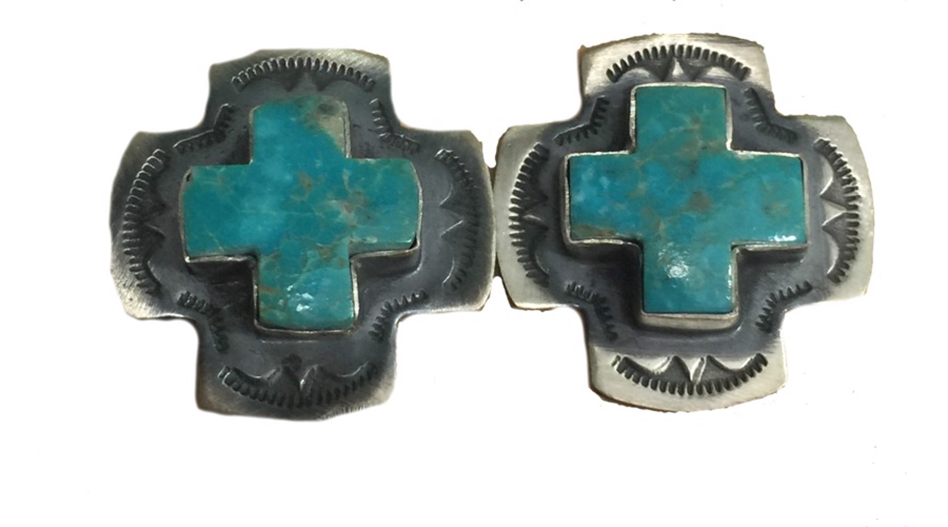 Earrings - Sterling Silver Square Cross With Turquoise by Dan Dodson