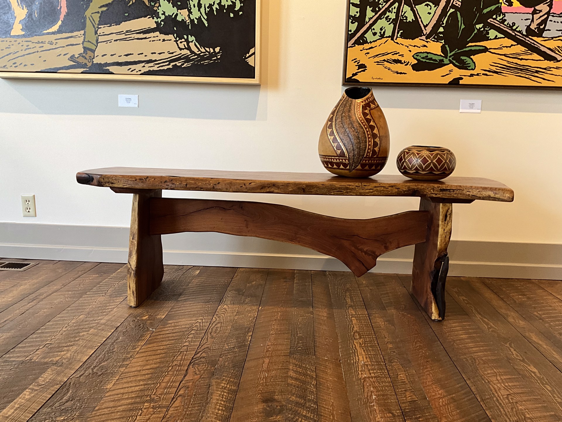 Mesquite Live Edge Bench with Turquoise Inlay | Cassens Fine Art