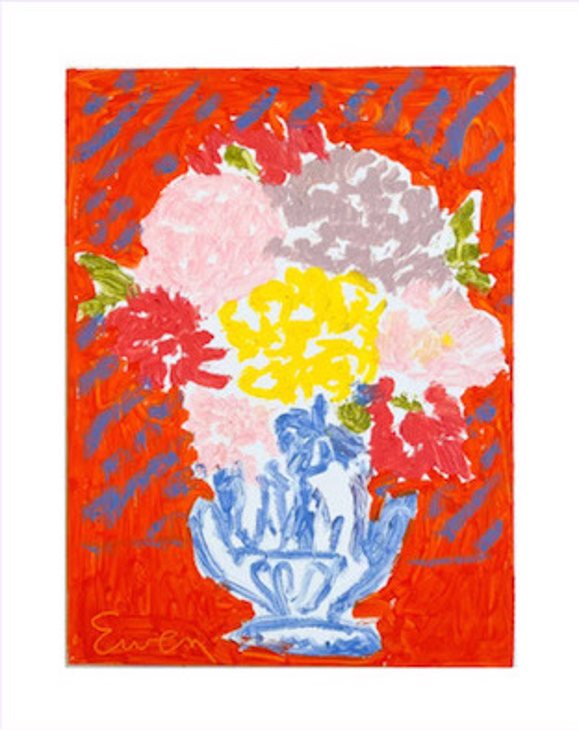 Bouquet on Red Background by Anne-Louise Ewen