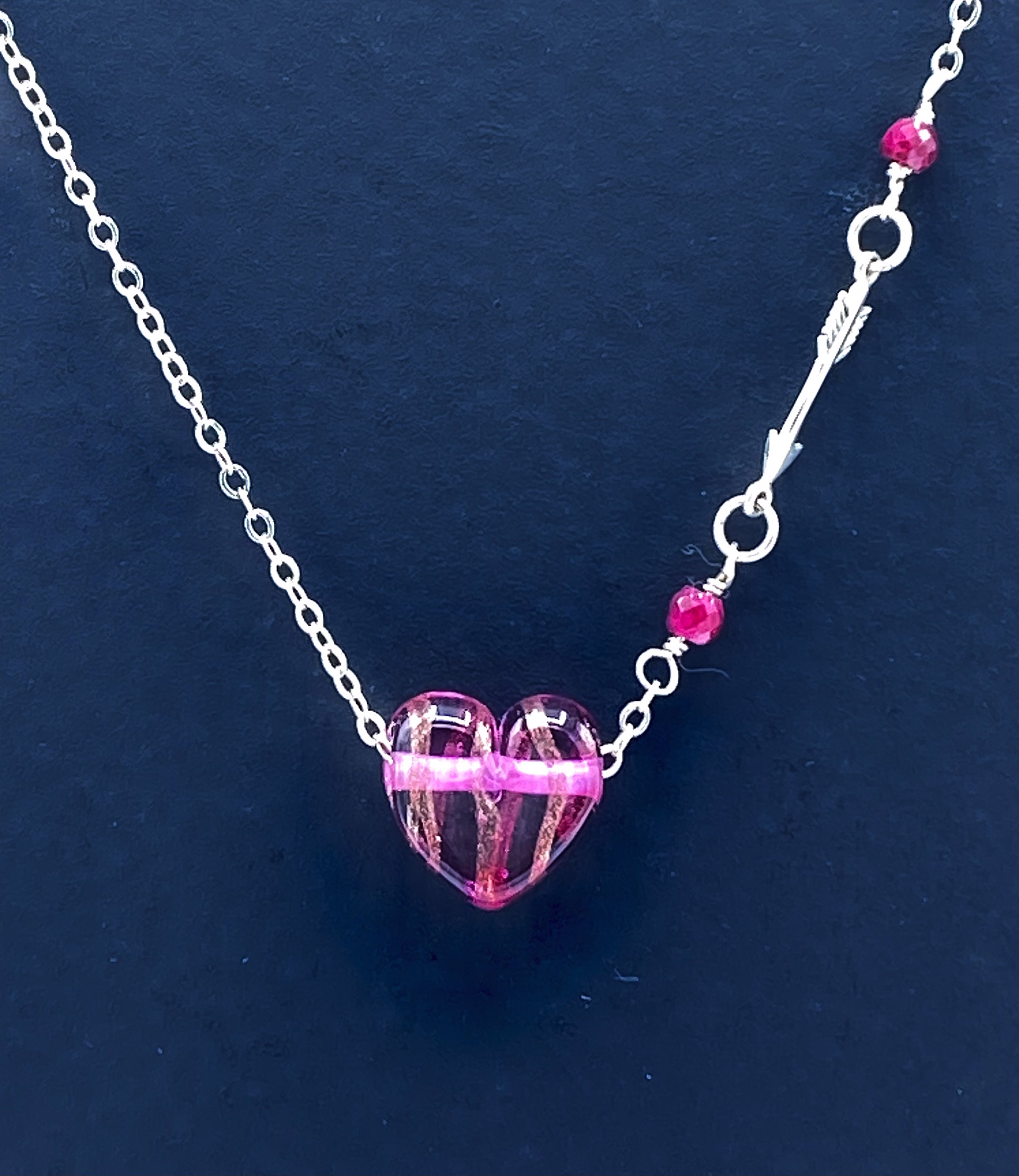 Ruby and Red Glass Heart Necklace by Emelie Hebert