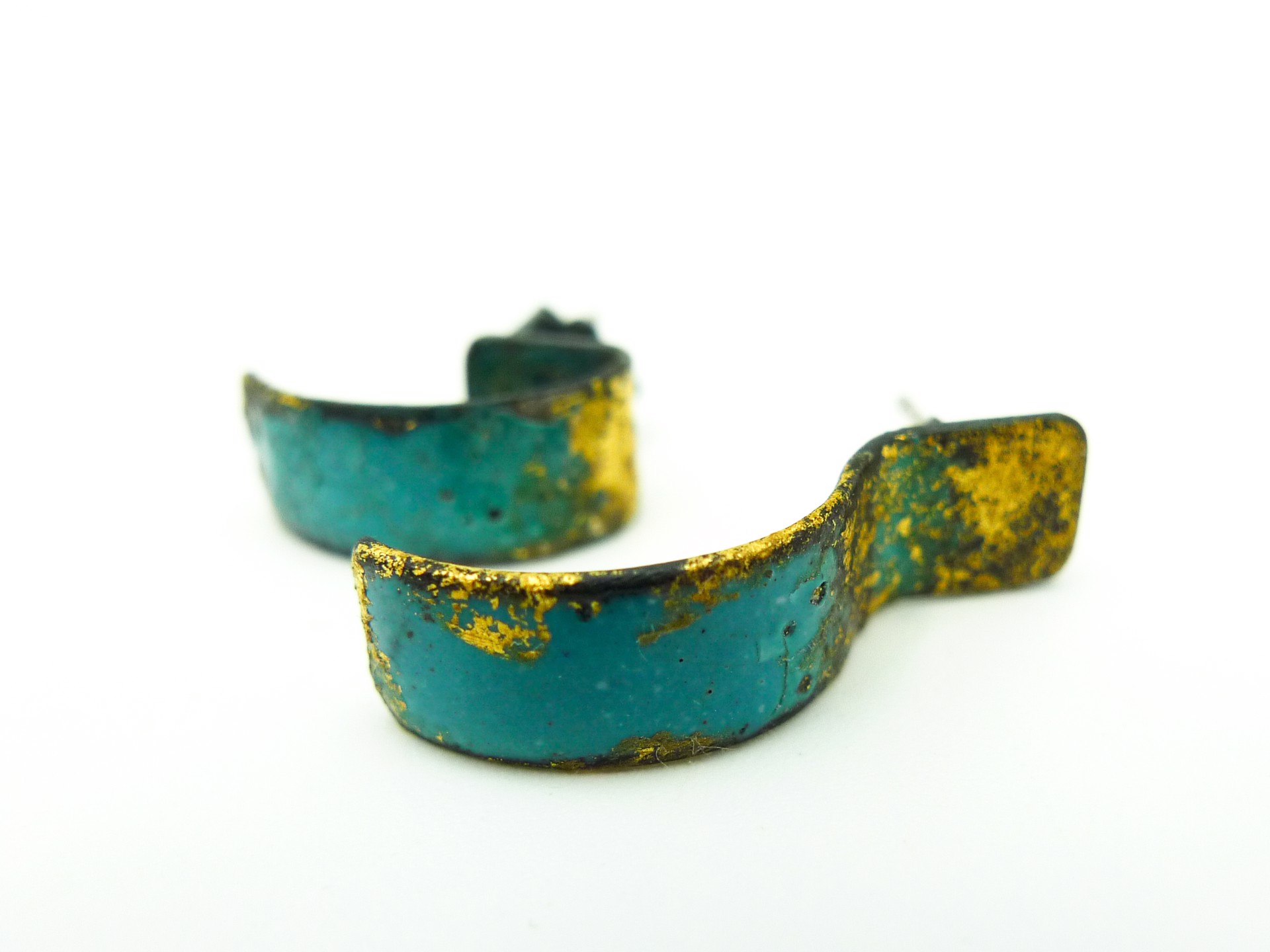 Asymmetrical Gold Flecked Turquoise Demi Hoops by Susanne Henry