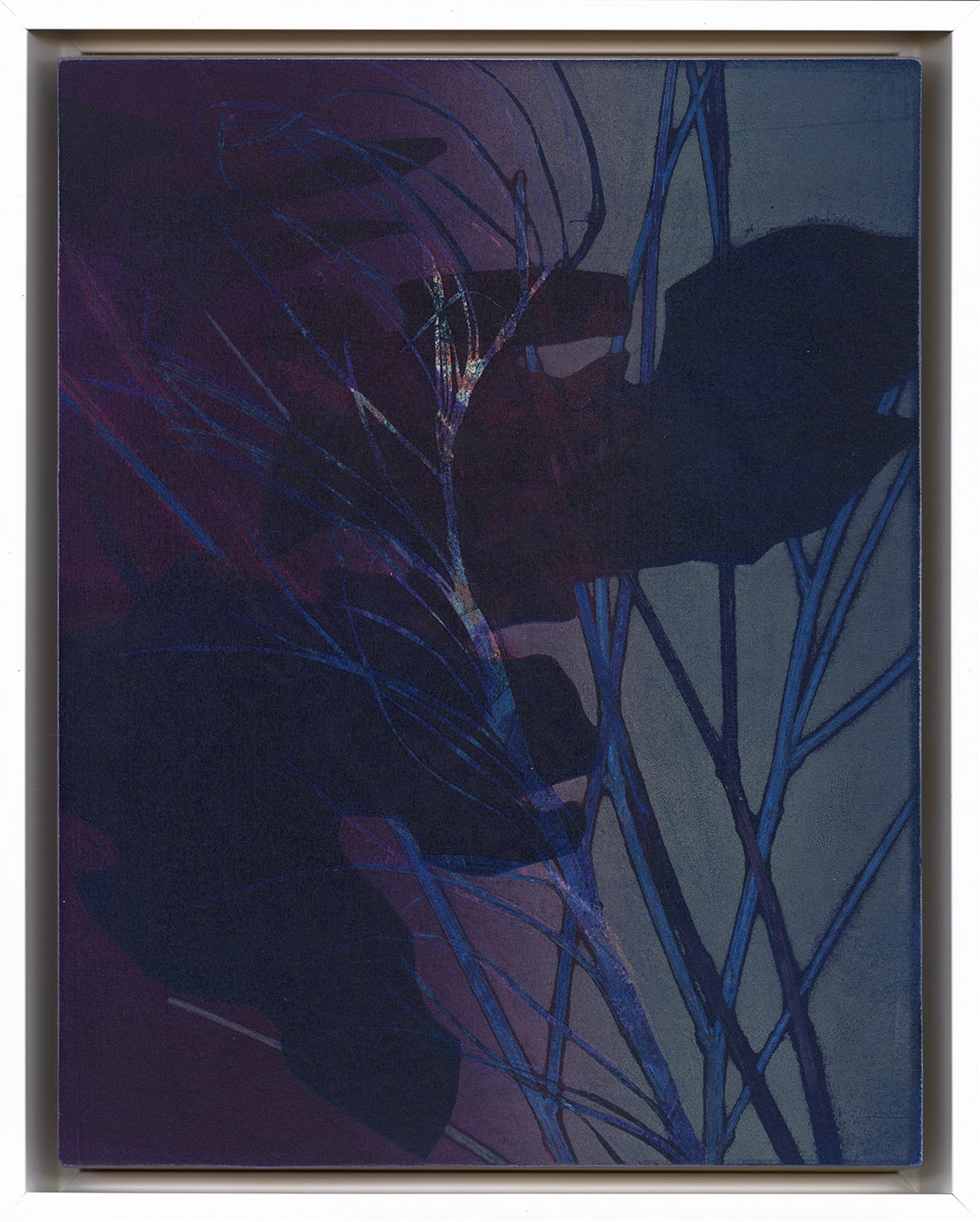 Original Monotype Print Featuring Fig Leaves In Purples