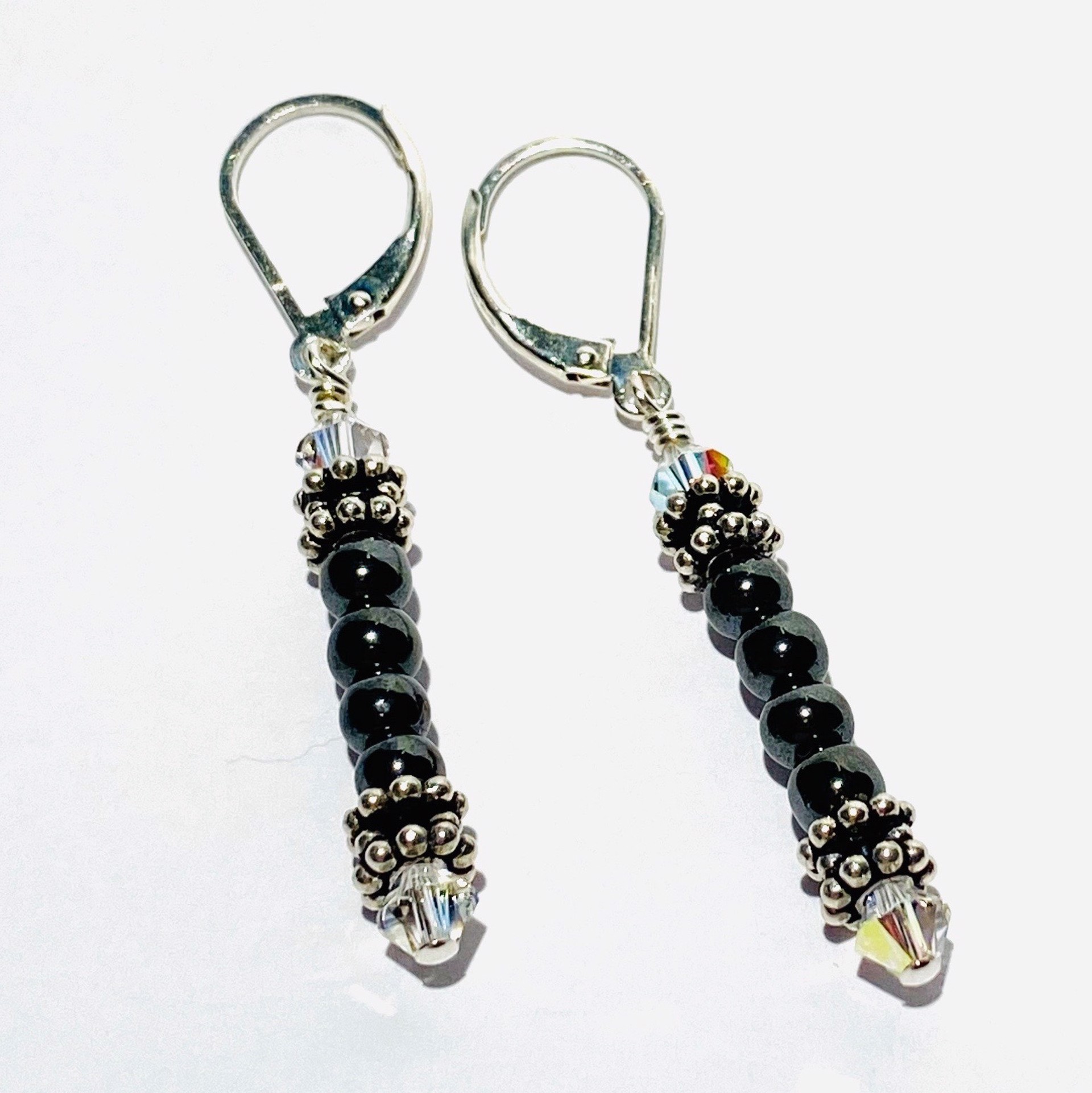 SHOSH20-54 Hematite Beads on Silver Earrings by Shoshannah Weinisch
