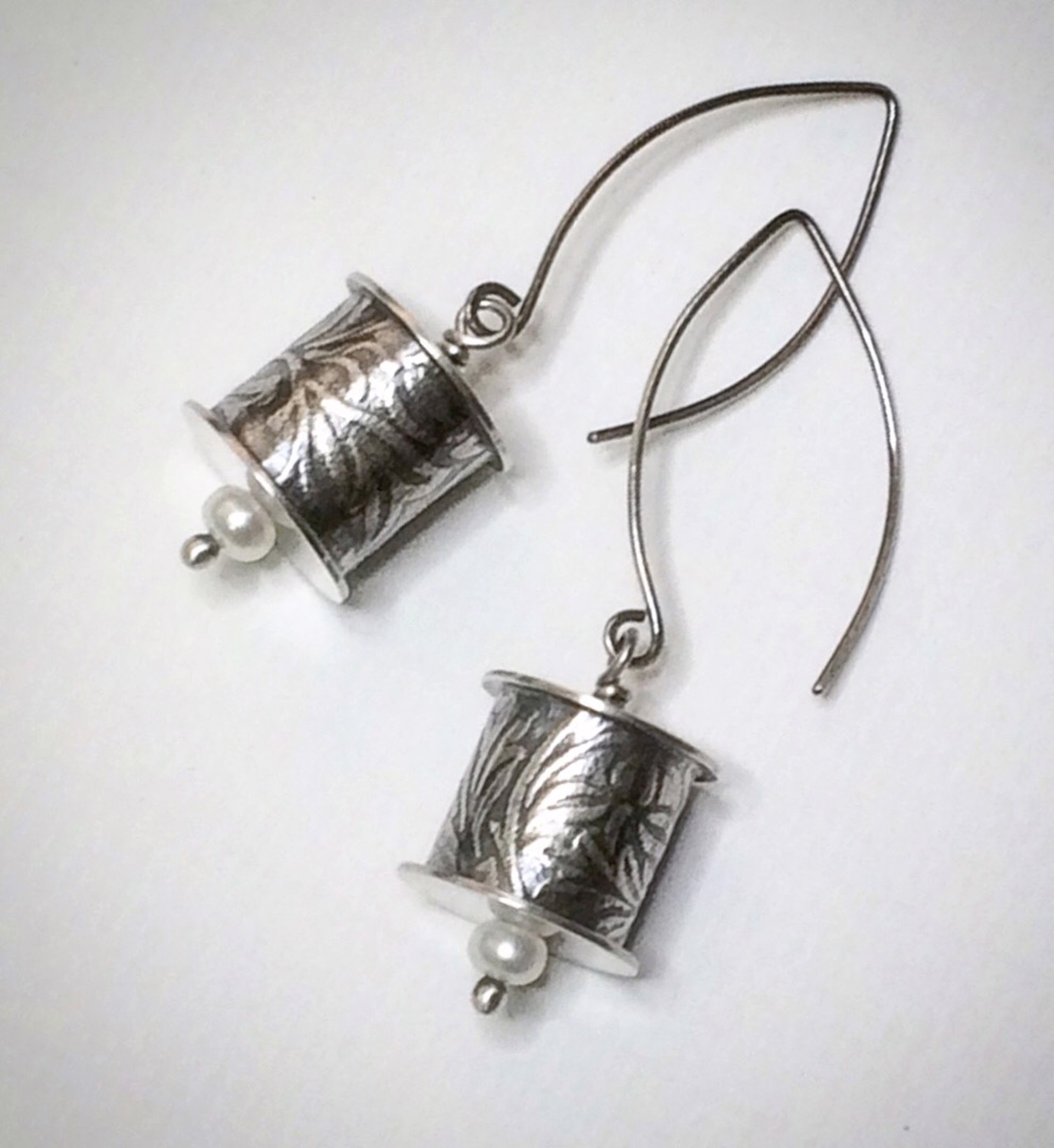 Long Cylinder, Pearl, Oxidized Sterling Silver by Amelia Whelan