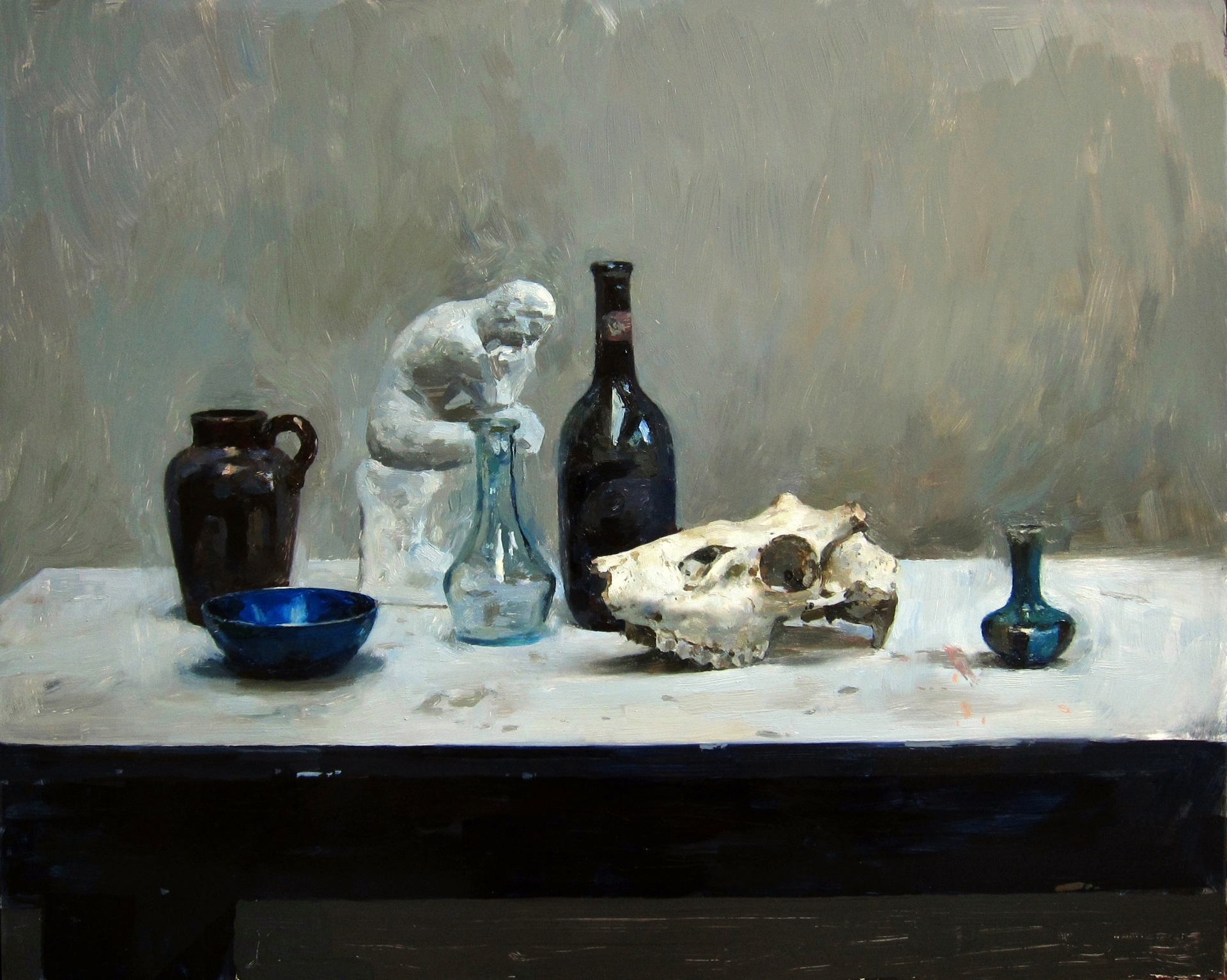 Still Life with Bottle and Skull by Hollis Dunlap