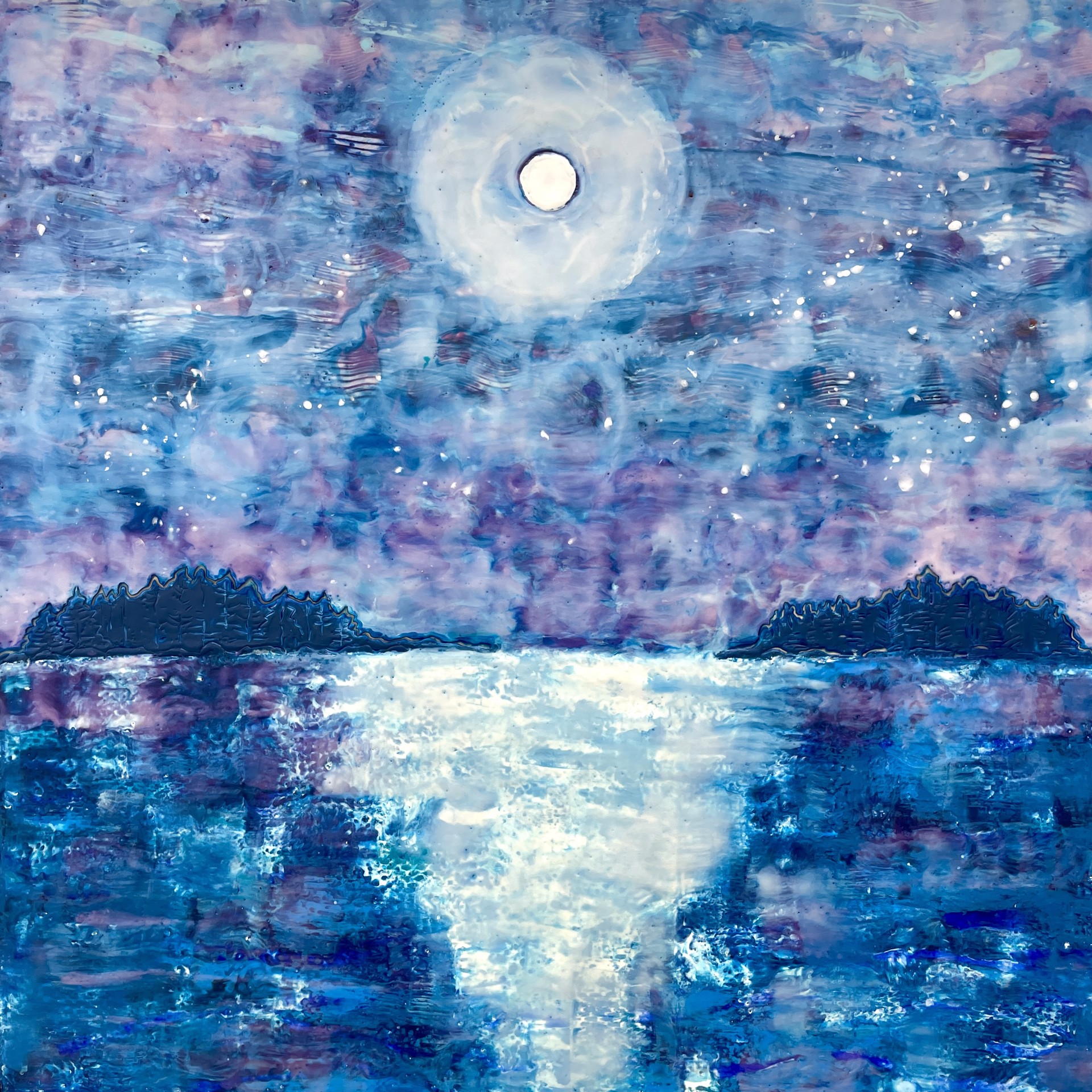 Two Islands with Full Moon by Willa Vennema