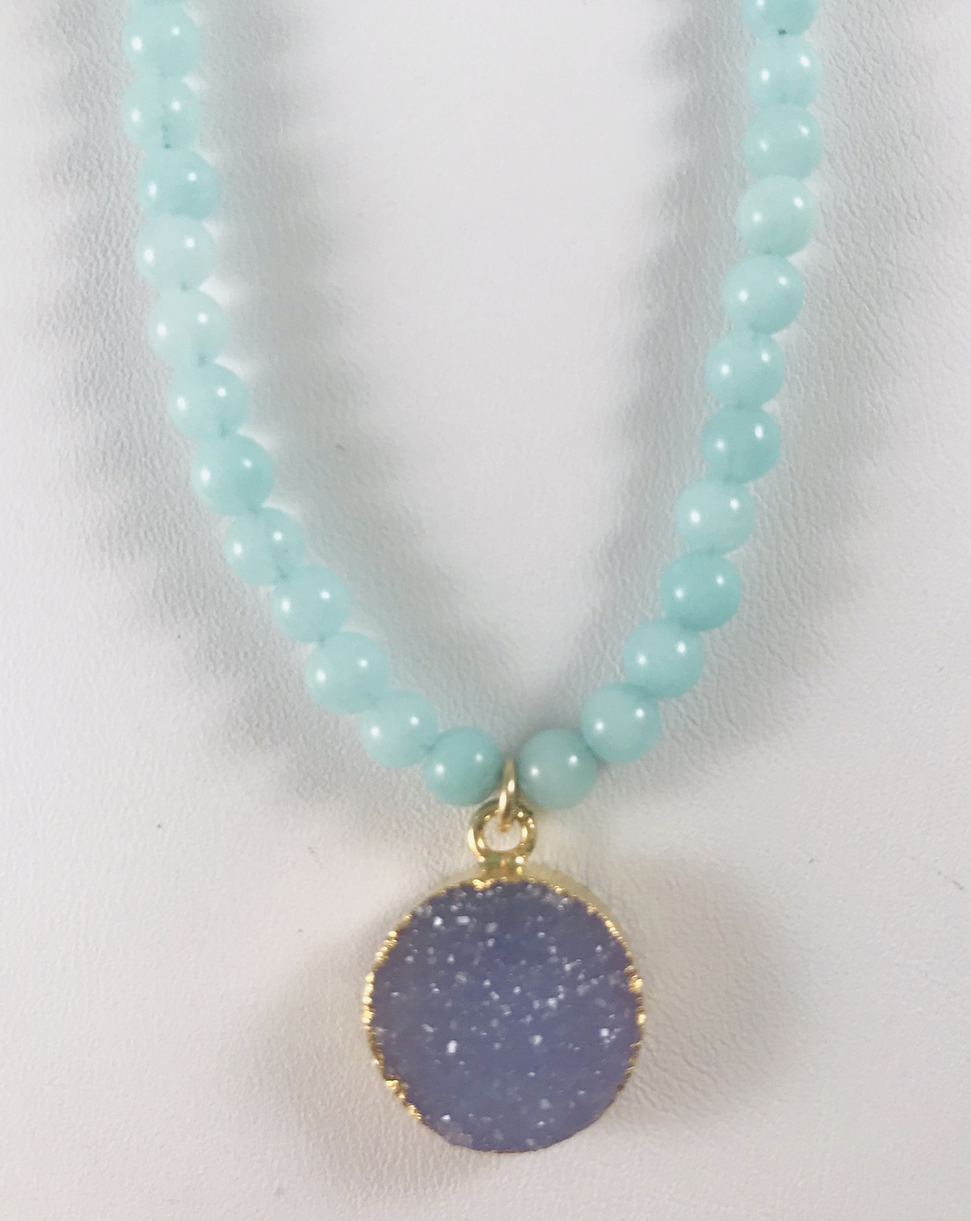 Aqua Jade Round Blue Druzy Necklace by Nance Trueworthy